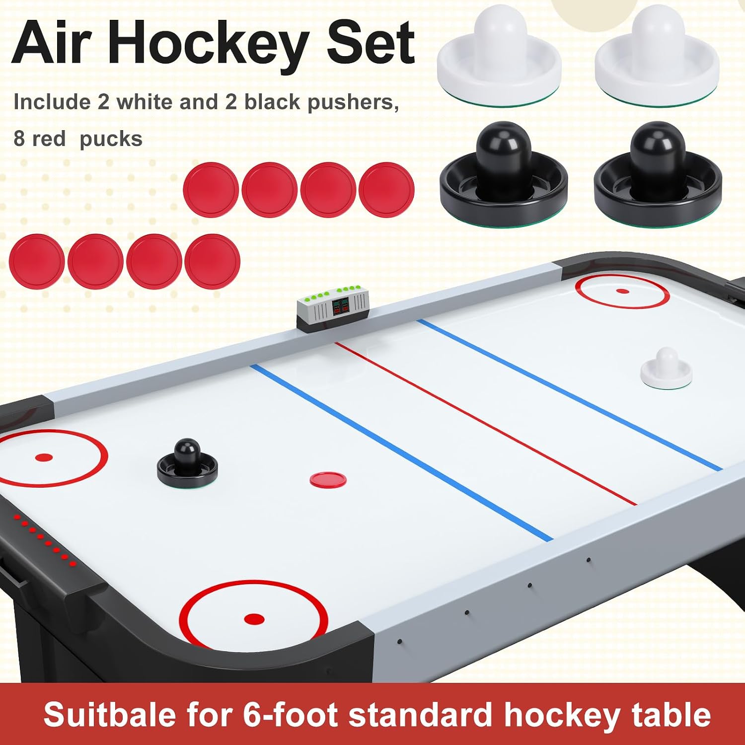 Coopay Air Hockey Paddles and Pucks, Air Hockey Pushers with Nylon Storage Bag, Goal Handles Paddles Replacement Accessories for Game Tables(4 Pushers 96mm with Pads, 8 Pucks 64mm) image 3