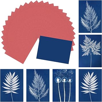 MECCANIXITY Cyanotype Paper, 32 Sheet High Sensitive Sun Print Paper Kit Red Crafts for Adults DIY Project Art, 8.3x5.8 Inch A5