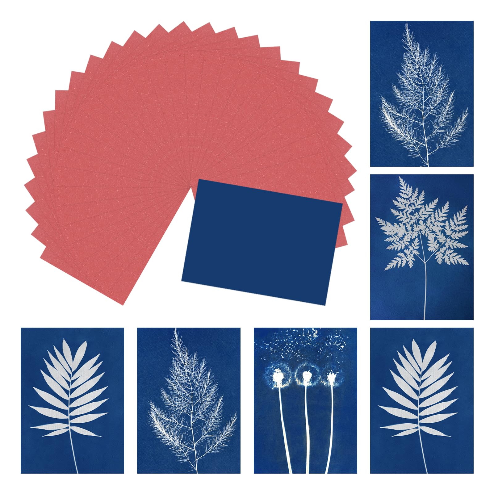 MECCANIXITY Cyanotype Paper, 32 Sheet High Sensitive Sun Print Paper Kit Red Crafts for Adults DIY Project Art, 4.1x2.9 Inch (A7)