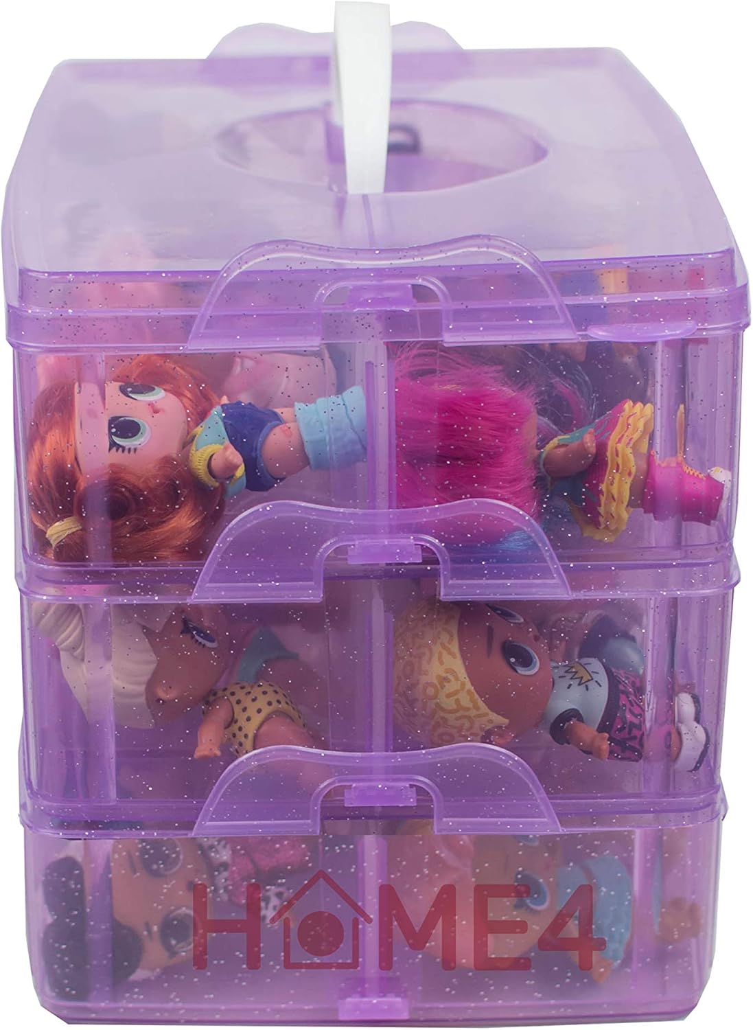 HOME4 Storage Organizer Carrying Case Box 30 Adjustable Compartments Compatible with Small Dolls LOL Toys Bead Beyblade Hot Wheels Tool Craft Sewing Jewelry Hair Accessories OMG Barbie (Purple)