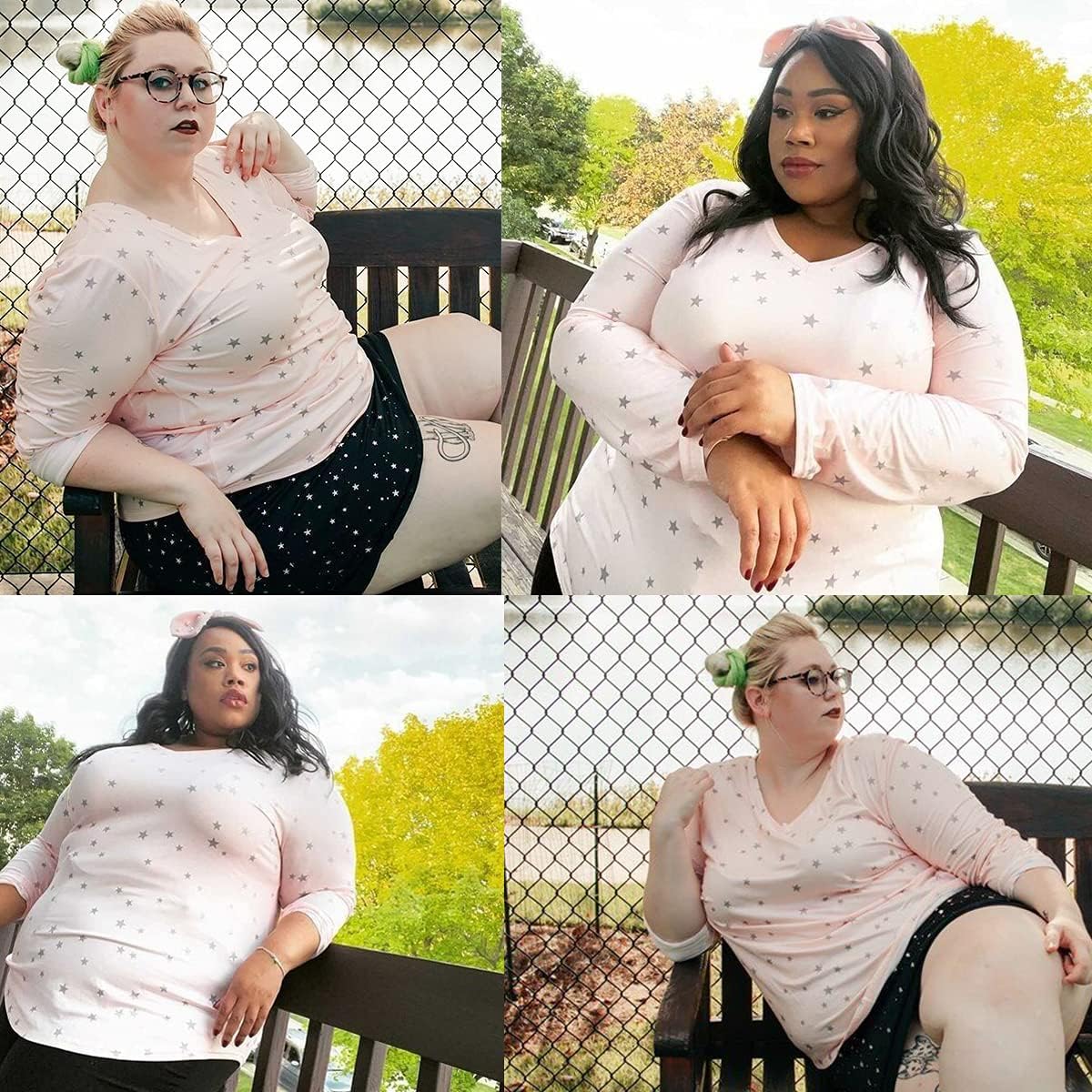 CARCOS Womens Plus Size Tops Long Sleeve Shirts V Neck Tunic Floral Blouses XL-5X - Image 2