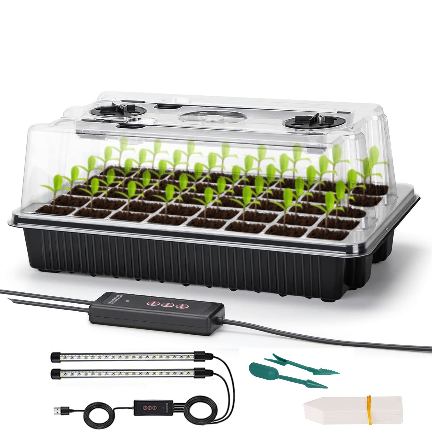 Seed Starter Tray Kit with Grow Lights, 1 Pack 40 Cells Seed Trays with Humidity Dome, Mini Greenhouse for Seeds Growing Starting Sprouting Germination