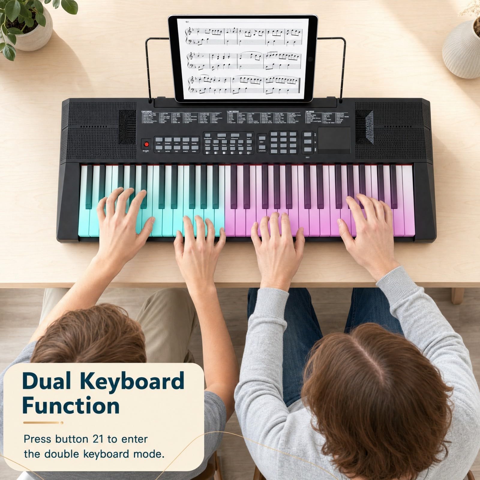 KOMFOTTEU Pianoforte Digitale 54 Tasti, con 200 Ritmi, 200 Suoni e 60 Demo | Tastiera Elettronica con Microfono e Leggio, Pianola Doppia Portatile e Leggera, per Bambini, Adolescenti e Adulti, Nero