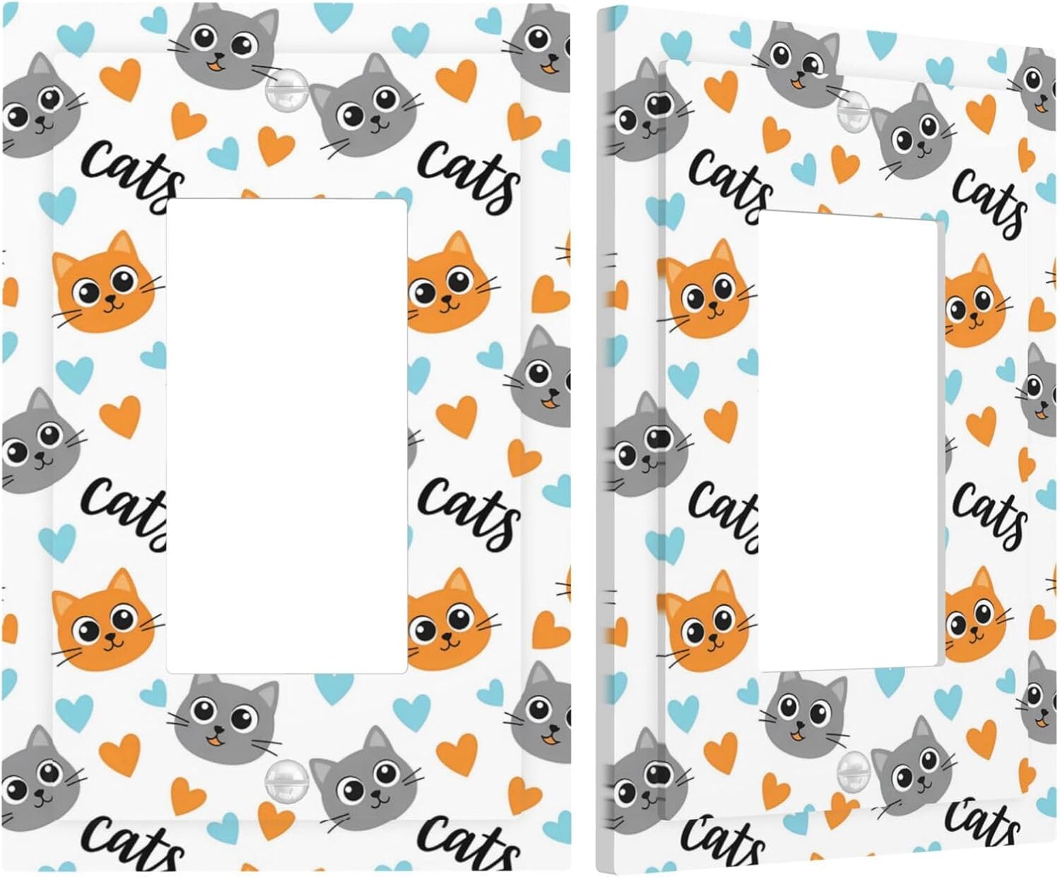 1 Gang Single Rocker Cartoon Cats Orange Blue Heart Decorative Light Switch Cover - GFCI Outlet Wall Plate for Bathroom Bedroom 5X3 Inch