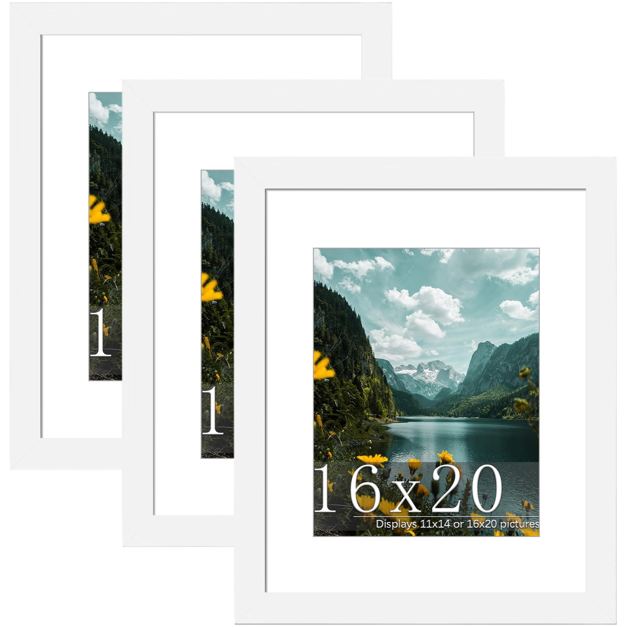 Picrit 16x20 White Picture Frame, Poster Frame for Wall, 3 Pack