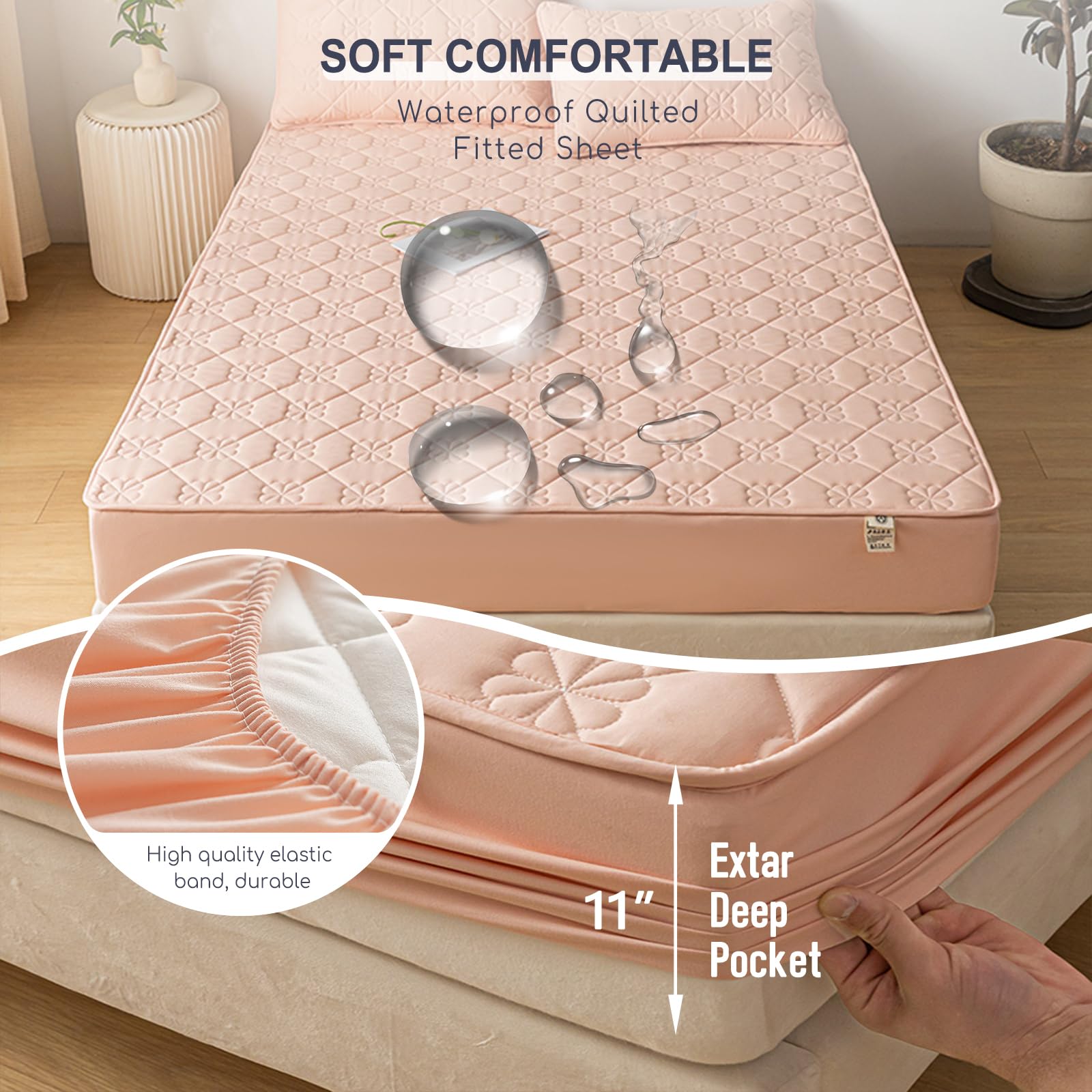 Drap Housse matelassé,150x190 Drap Housse - en Jersey Doux Coton