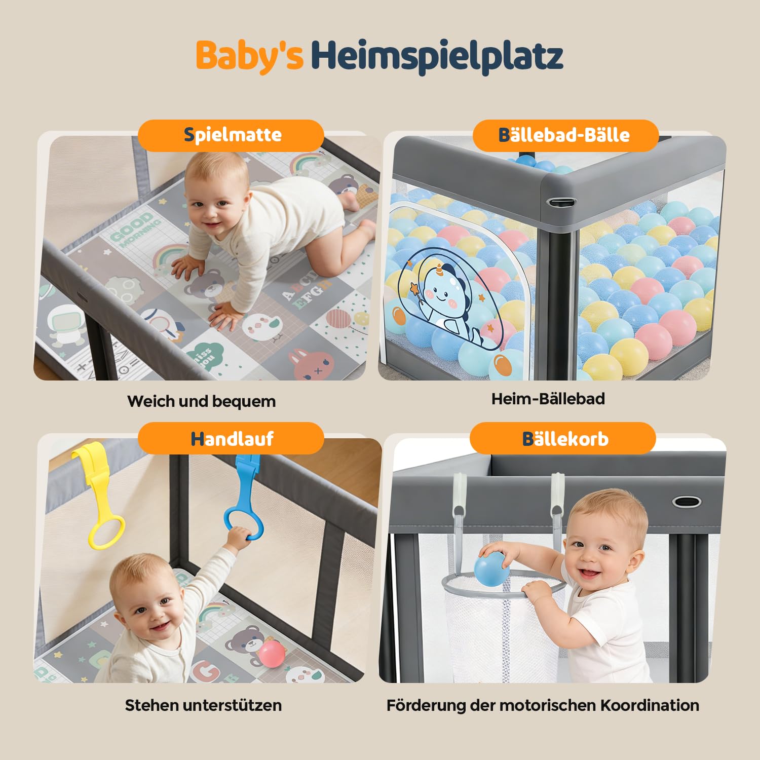 Box Bambini Pieghevole con Materasso 127×127cm, Recinto per Neonati e Bambini, Box Gioco Stabile e Sicuro per Interni ed Esterni