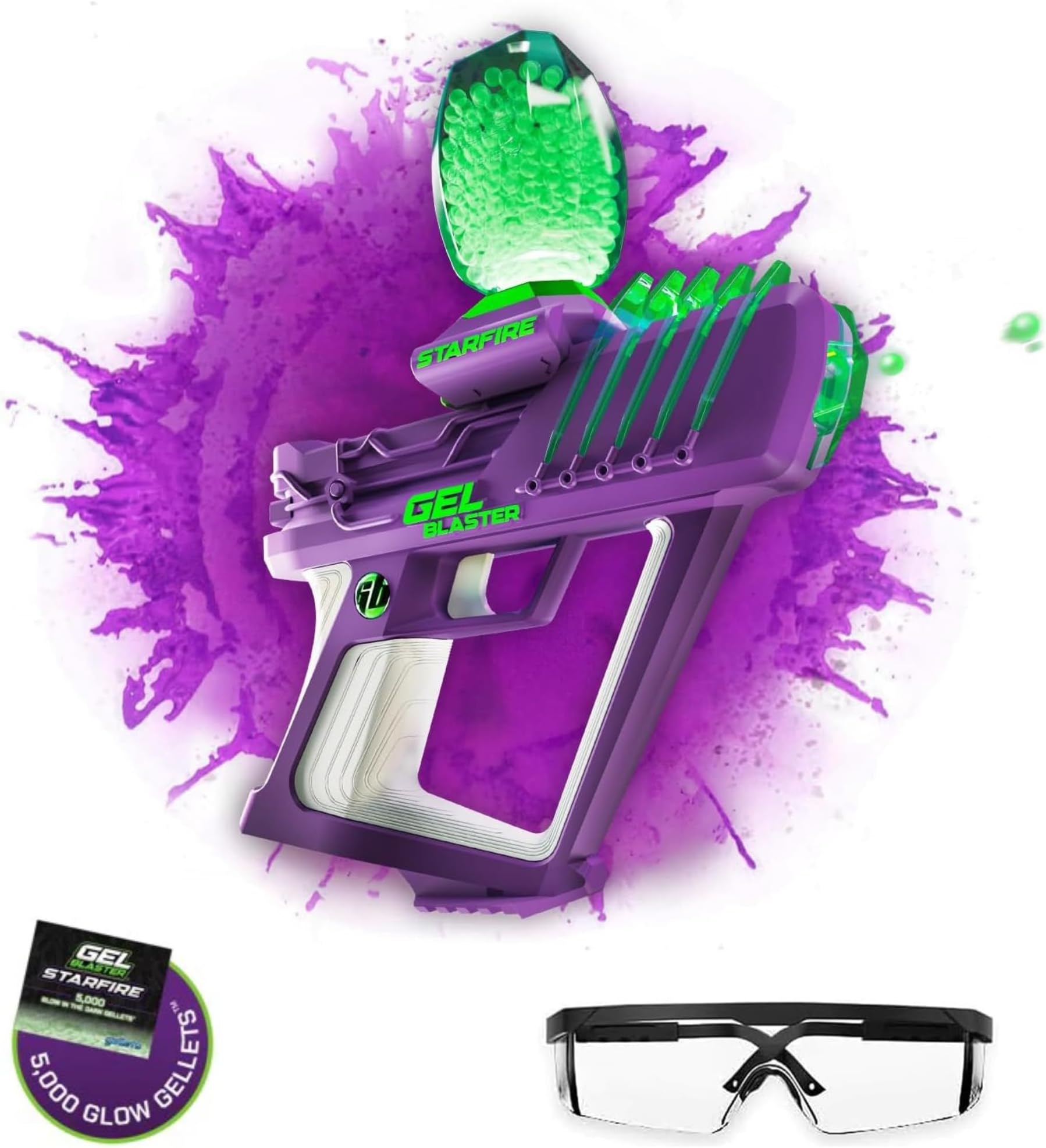 Gel Blaster Surge Starfire - High Performance Glow In The Dark Gel Ball Blaster | High-Capacity Semi & Automatic Modes | 5,800 Rounds | 30M Range | Ages 14+