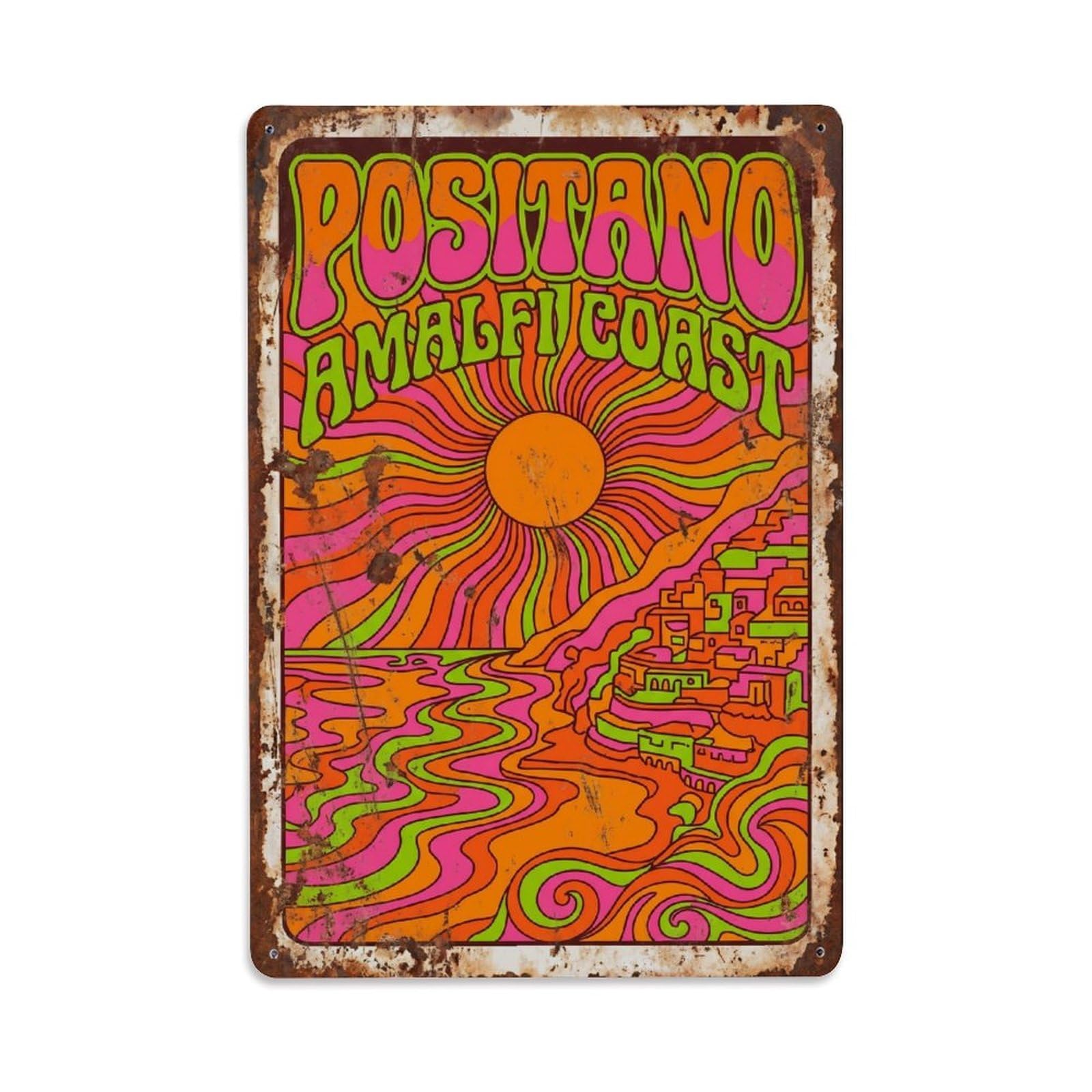 Vintage Travel Positano Italy Storm Metal Tin Sign