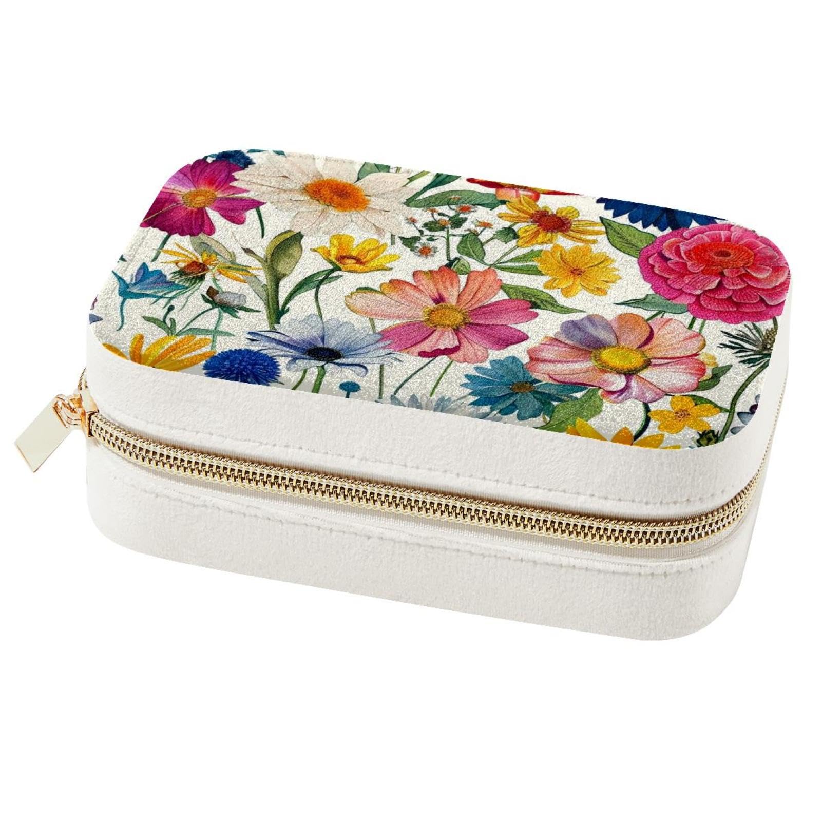Boîte à bijoux florale de voyage - Rangement compact pour boucles d'oreilles en week-end