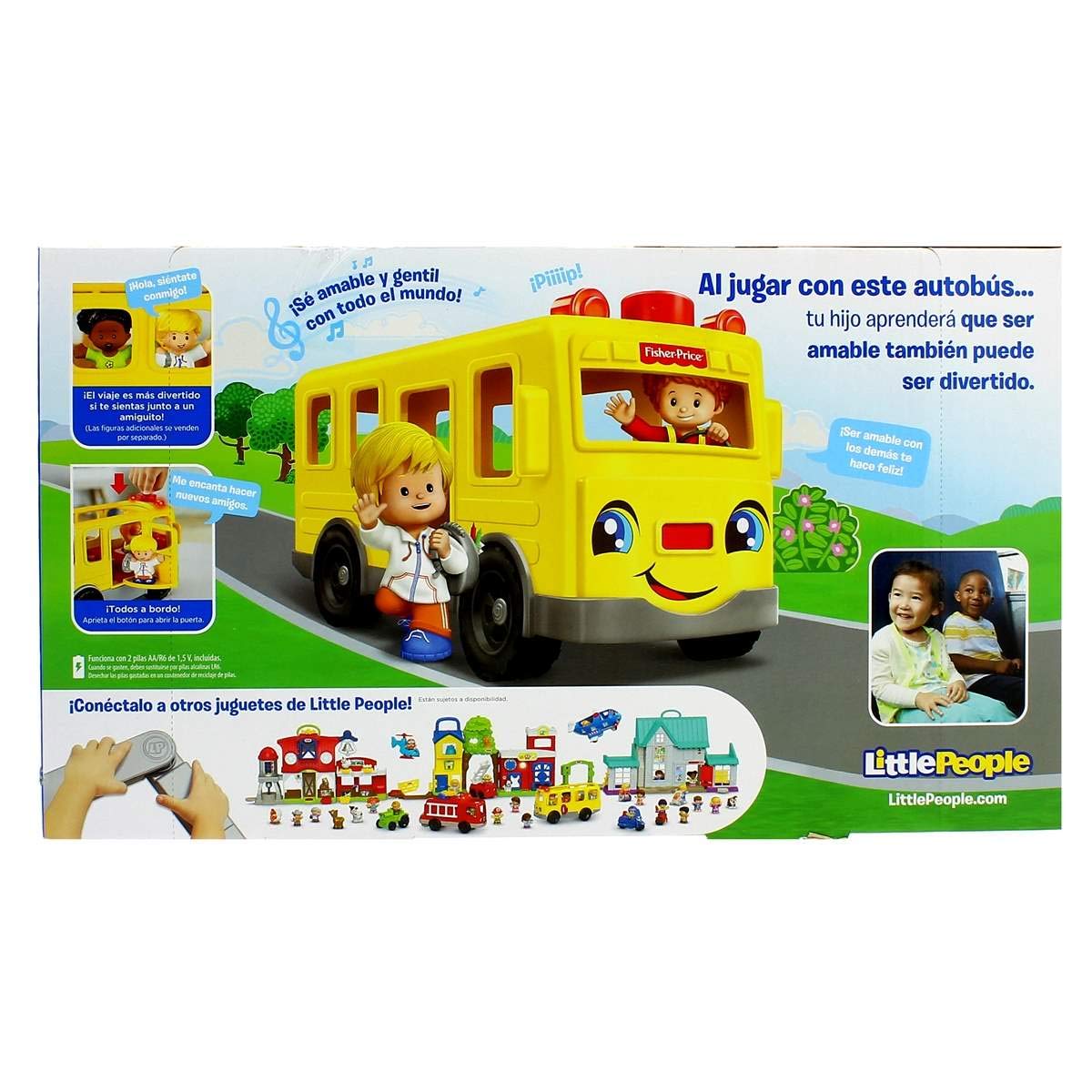 Fisher-Price Little People Autobús siéntate Conmigo Coche de Juguete con Luces y Sonidos y 2 Figuras, para bebés +1 año, versión español (FKX01)