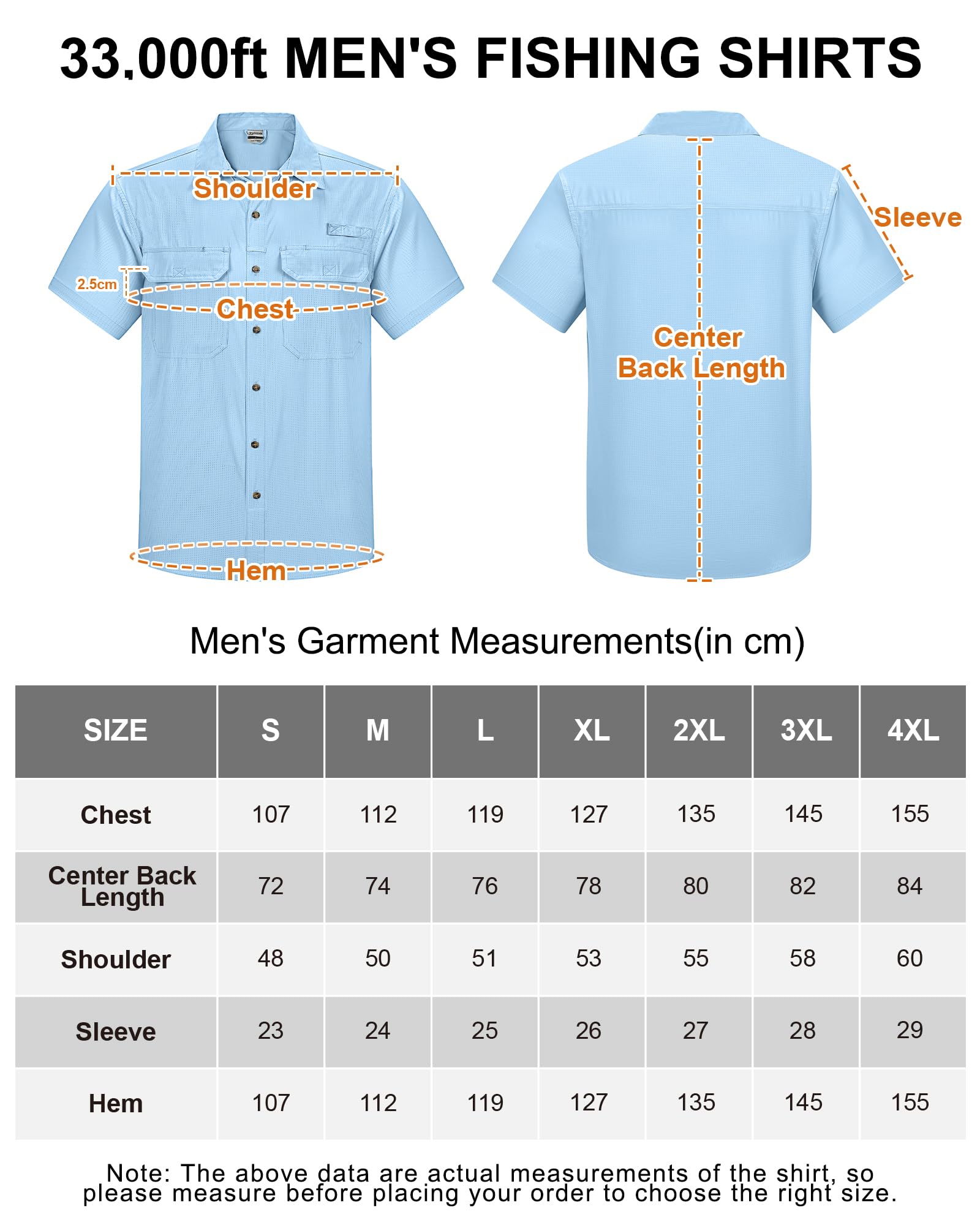 33,000ft Men's UPF 50+ UV Protection Short Sleeved Shirts Quick Dry Button Down Shirts Cooling Hiking Shirt for Travel Safari Fishing