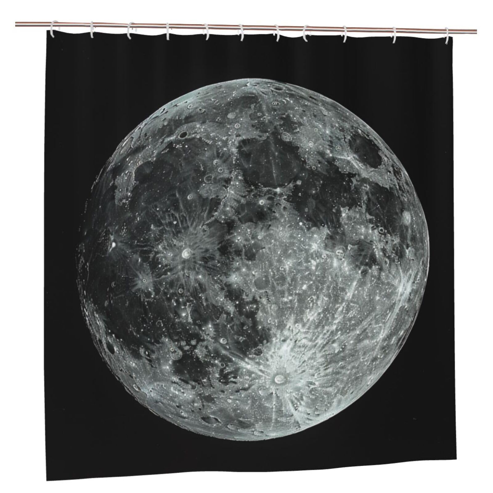 BWWHCCTI Moon Printed Shower Curtain With 12 Plastic Hooks Opaque Quick Drying Waterproof Shower Curtains Sets For Bathroom 183x183 CM