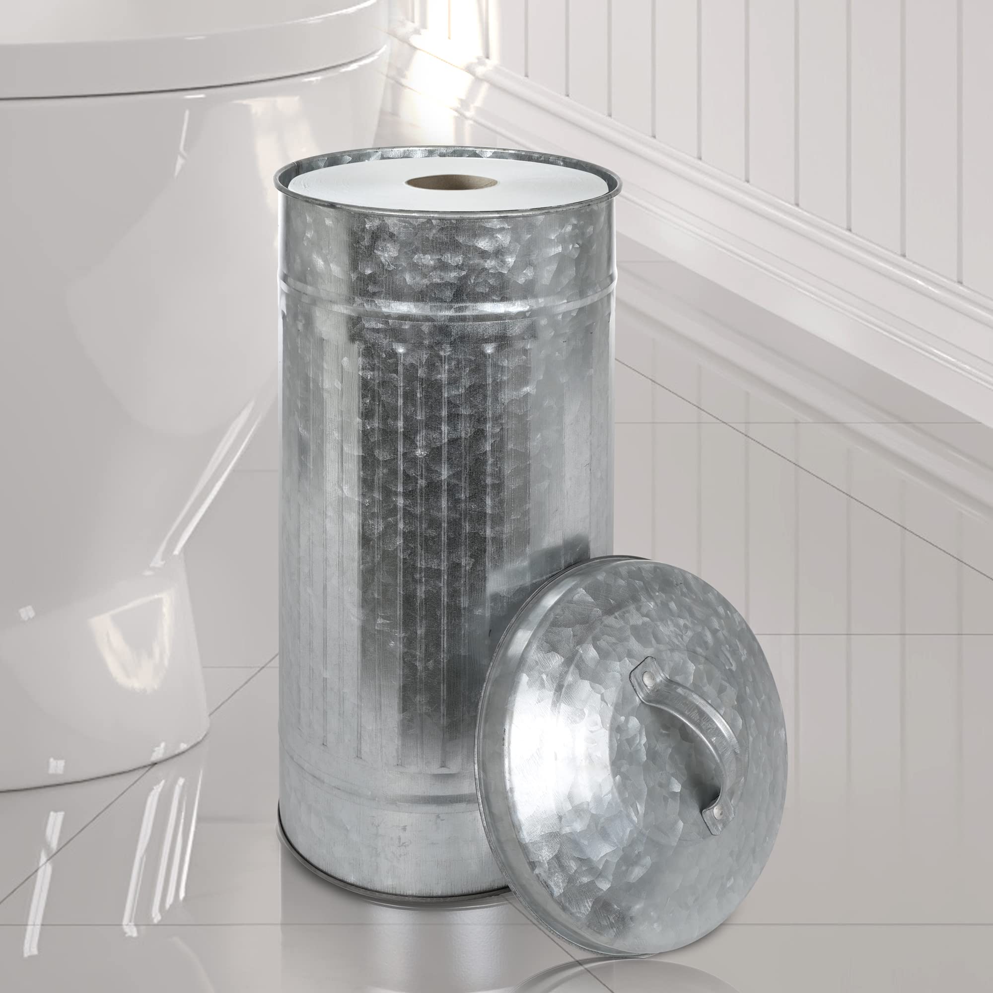 Autumn Alley Galvanized Toilet Paper Reserve Holder Canister with Lid
