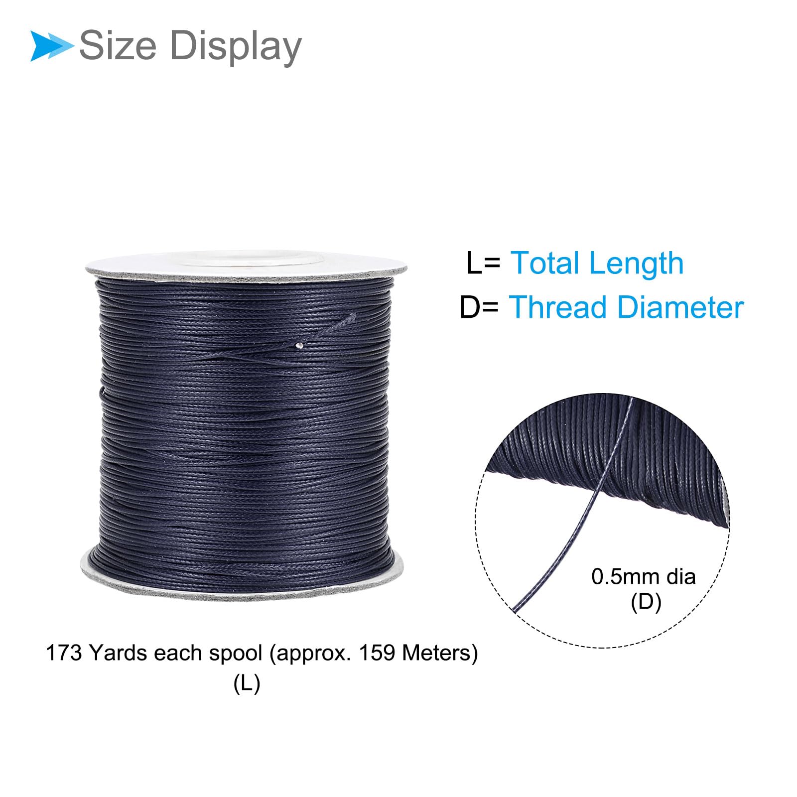 CoCud Waxed Polyester String Cord, 173 Yards 159m Length 0.5mm Dia, Soft Smooth Beading Thread Dark Blue - Image 2