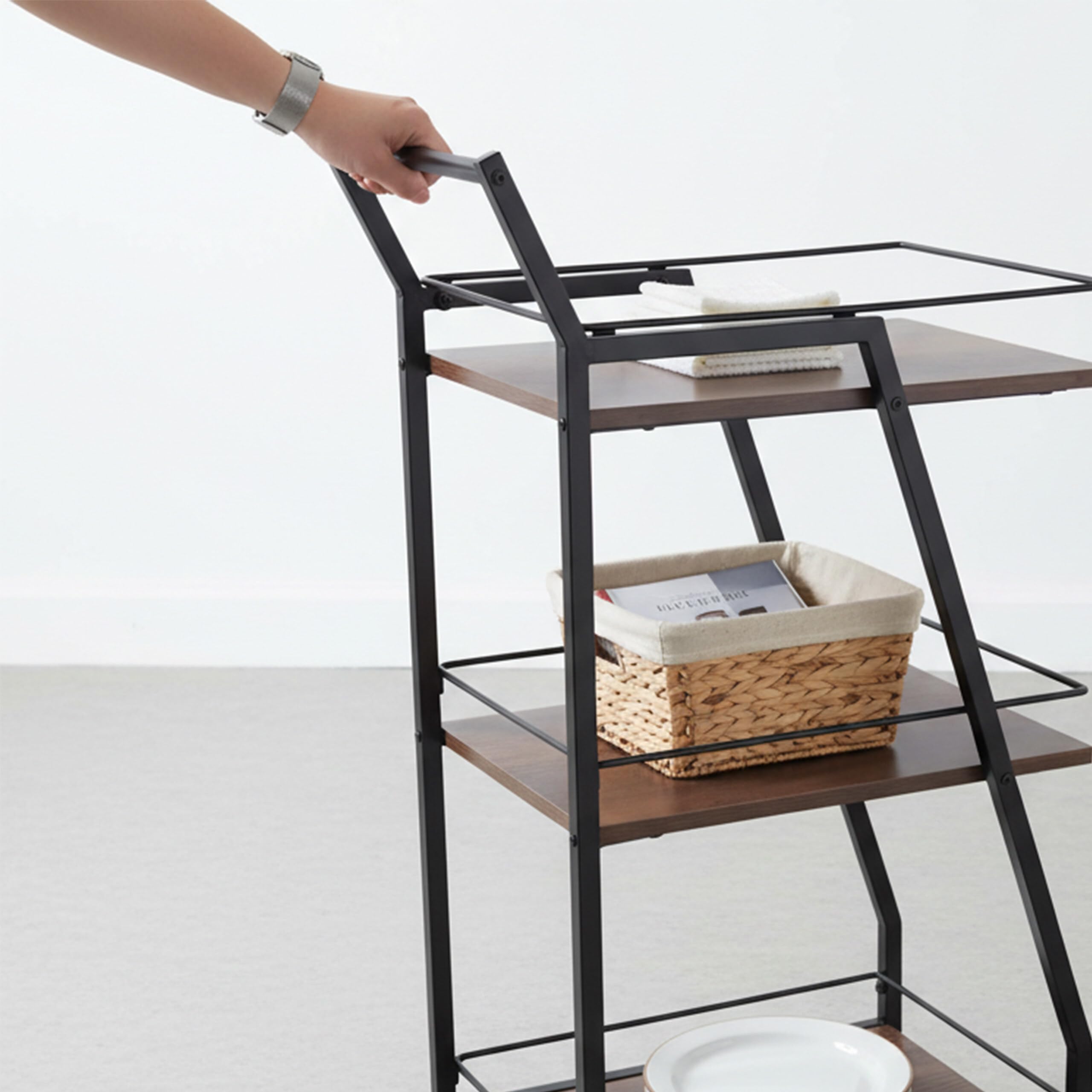 Relaxdays Carrello da Cucina 3 Ripiani, portabicchieri, Stile Industriale, su Ruote, HBT 83x39x29