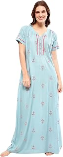 ZEYO Women's Rayon Floral Embroidery Mid Thigh Length Nighty Night gown 5676 Price In India