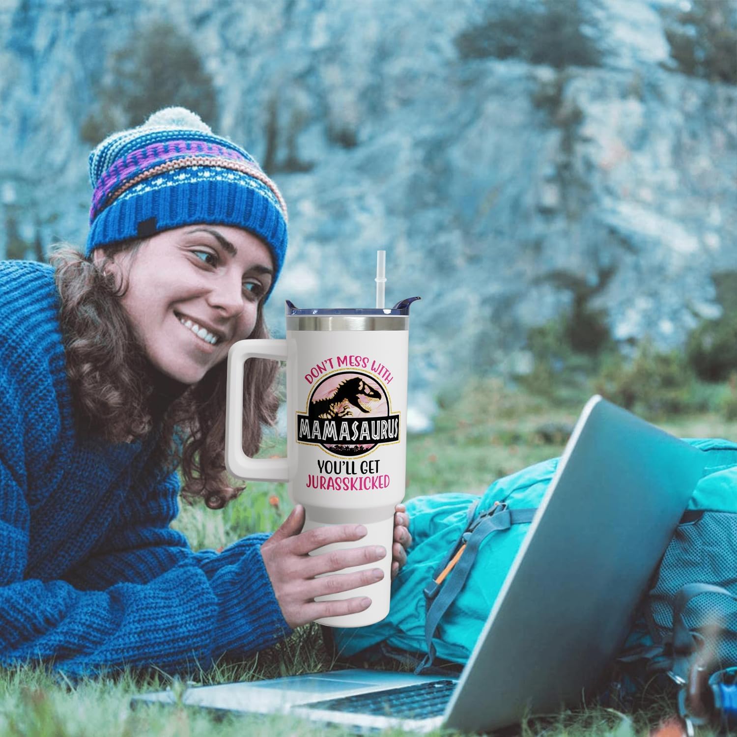 40oz Mom Tumbler with Handle Mamasaurus cup, Mom Gifts from Daughter/Son,Mama Birthday gifts, Mother's Day Gift for Mama， Best Mother In Law Gift,Mother Coffee cup Stainless Steel Travel Mugs - Image 6