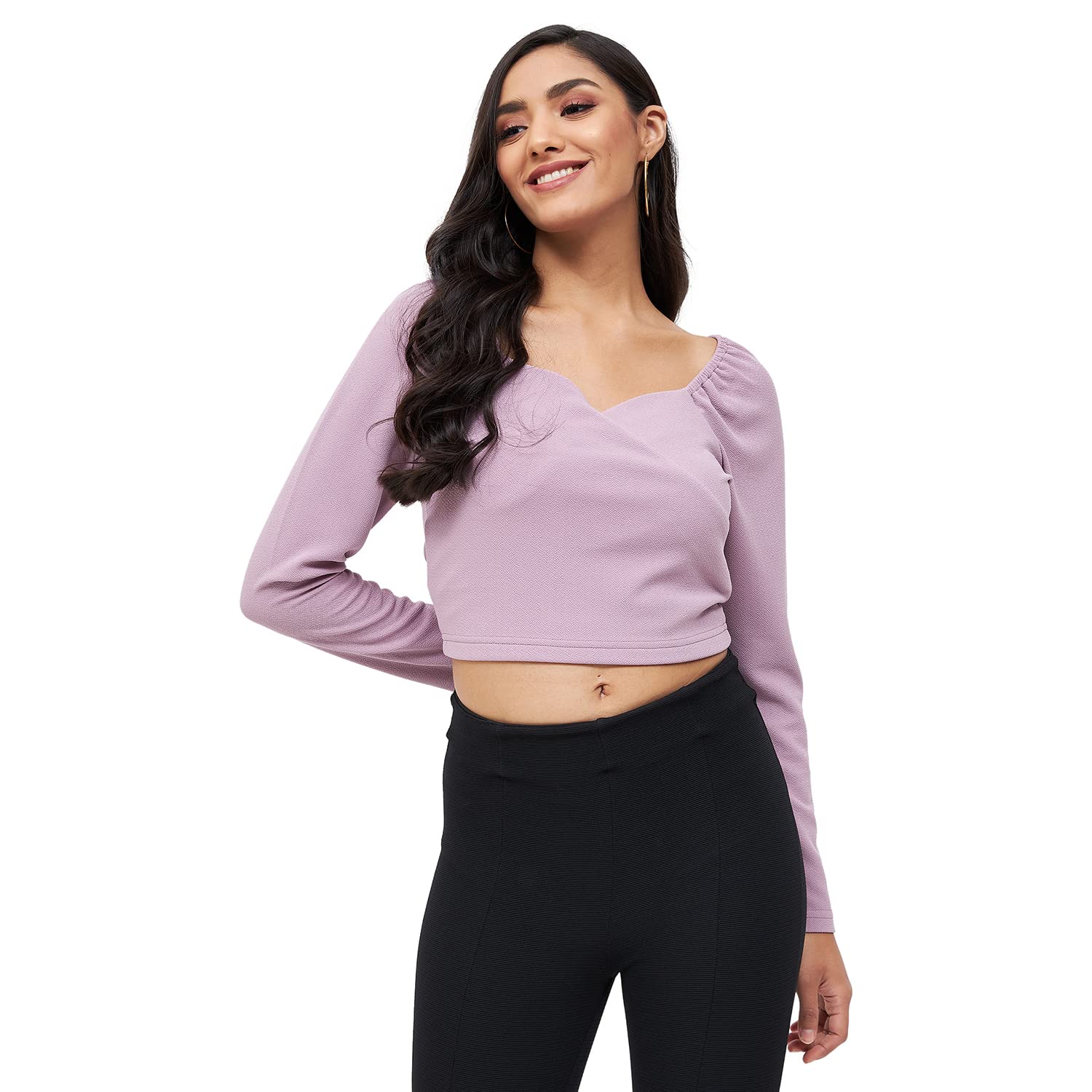 kibo Casual Women's Solid Polyester V Neck Top Light Pink-picture-20