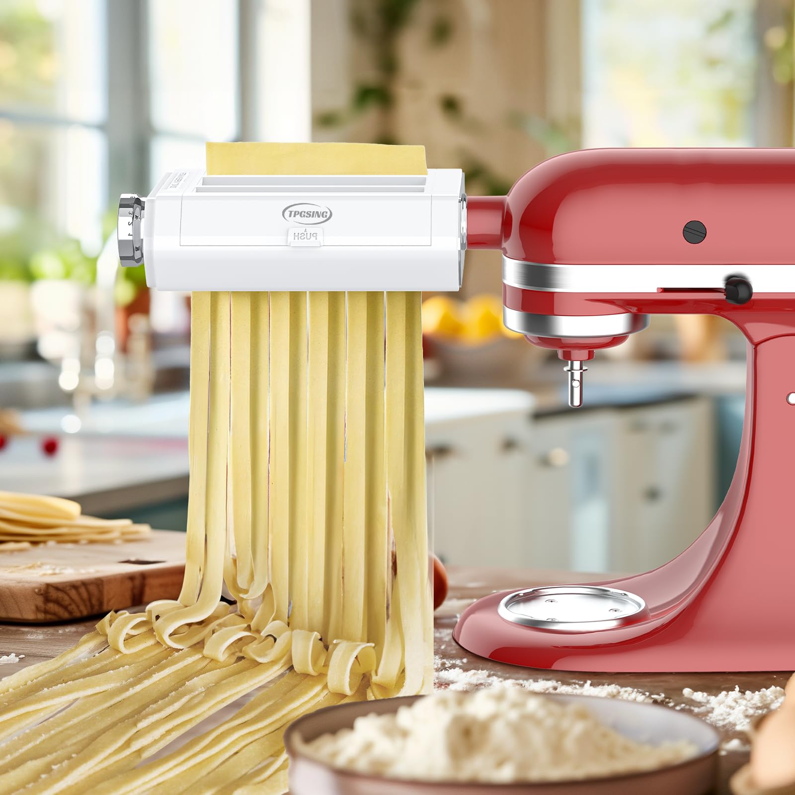 TPGSING 3 in 1 Nudelaufsatz Set für KitchenAid Küchenmaschine, Nudelmaschine für KitchenAid zubehör pasta maker set inklusive Nudelblattroller, Spaghettischneider, Fettuccine Cutter