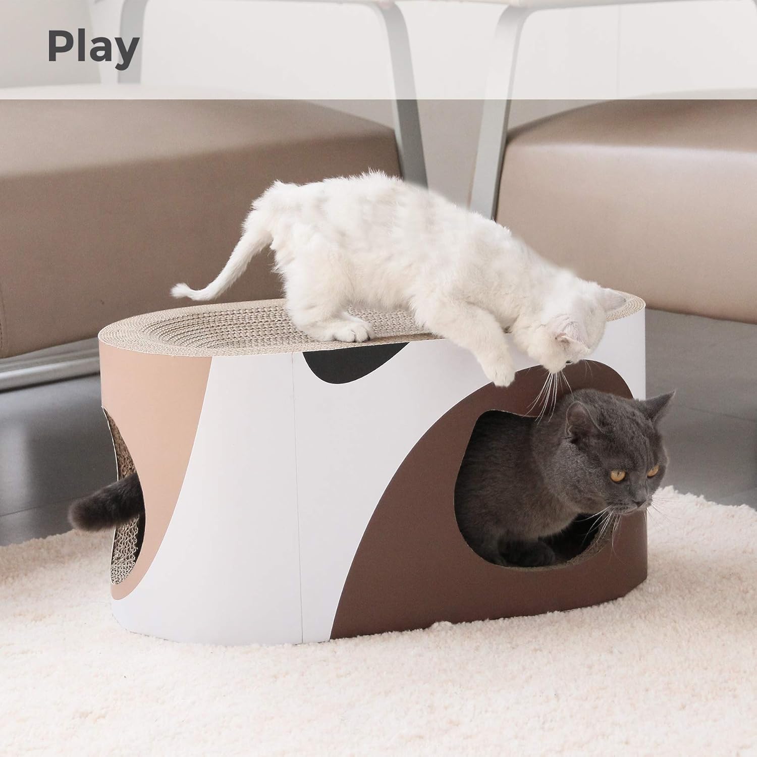 MSBC Big Cat Scratcher Lounge, Corrugated Cardboard Cat Scratcher House with Hole, Large Scratching Lounger Sofa Bed, Cat Scratching Pad for Indoor Cats as Furniture Protector, Cat Training Toy : Pet Supplies