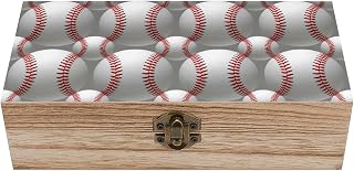 Wooden Memory Keepsake Box with Lid, Decorative Storage Organizer Sport Baseballs, Jewelry Case for Wedding Anniversary Souvenirs