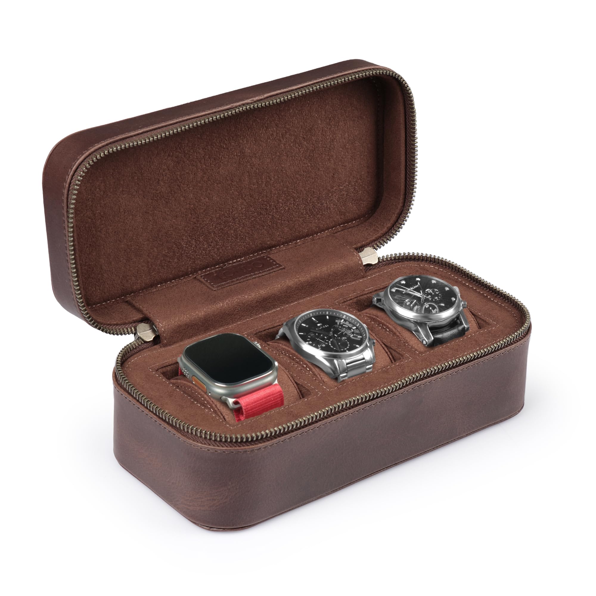 Londo Belmont - Scatola per orologi in vera pelle, elegante e resistente, custodia protettiva per orologi, organizer di alta qualità per collezionisti di uomini e donne (marrone)