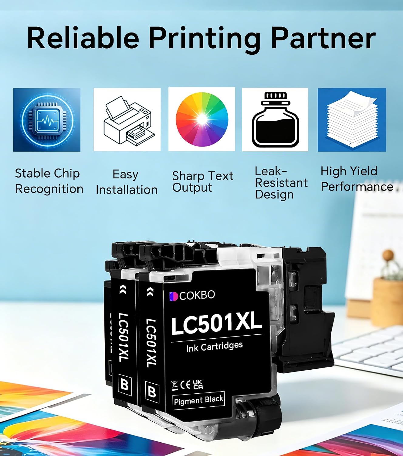 LC501XL Ink Cartridges Compatible with Brother LC501/LC501XL, for Brother MFC-J1360DW, MFC-J1260W, MFC-J1260DW, MFC-J1410DW Printers, 2-Pack, Black image 3