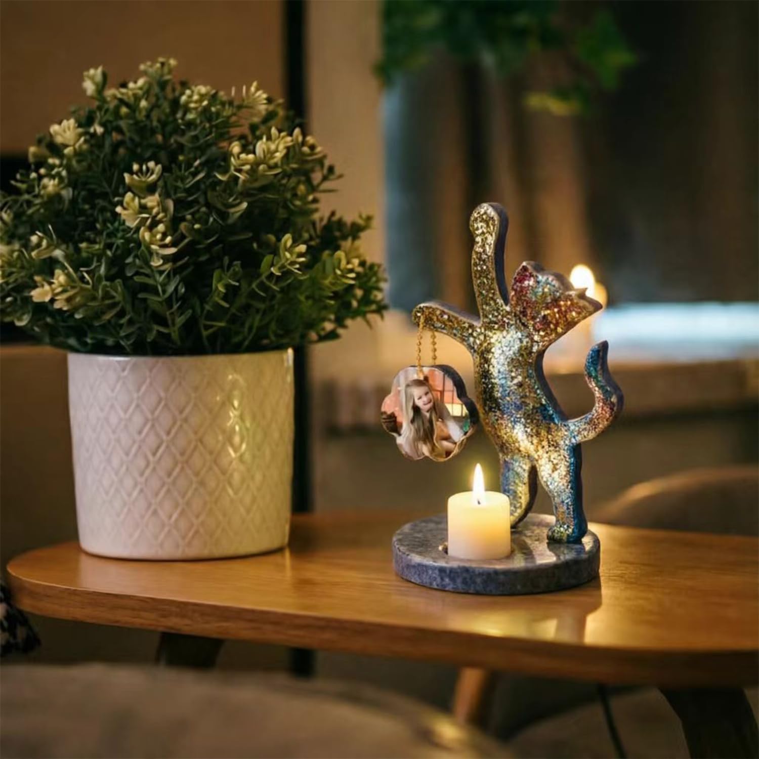 Candle Holder Resin Mold Photo Frame Epoxy Resin Mold Cat Tealight Holder Silicone Molds DIY Picture Frame Casting Craft for Party Dinner Coffee Table Wedding Decoration