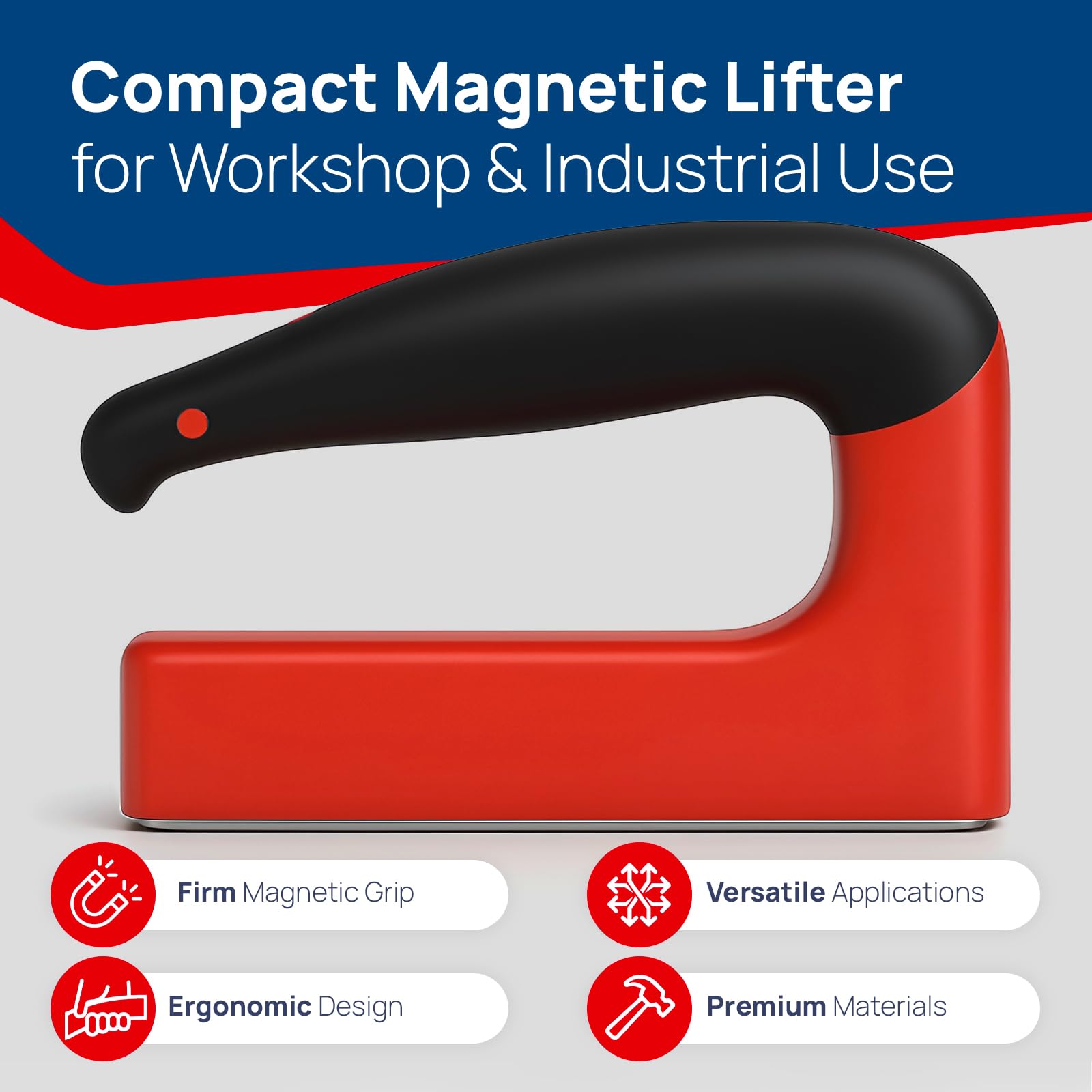 Magnete di Sollevamento Manuale - Forza 45 kg - Trasporto Magnetico Permanente Con Maniglia per Carichi in Ferro e Metallo