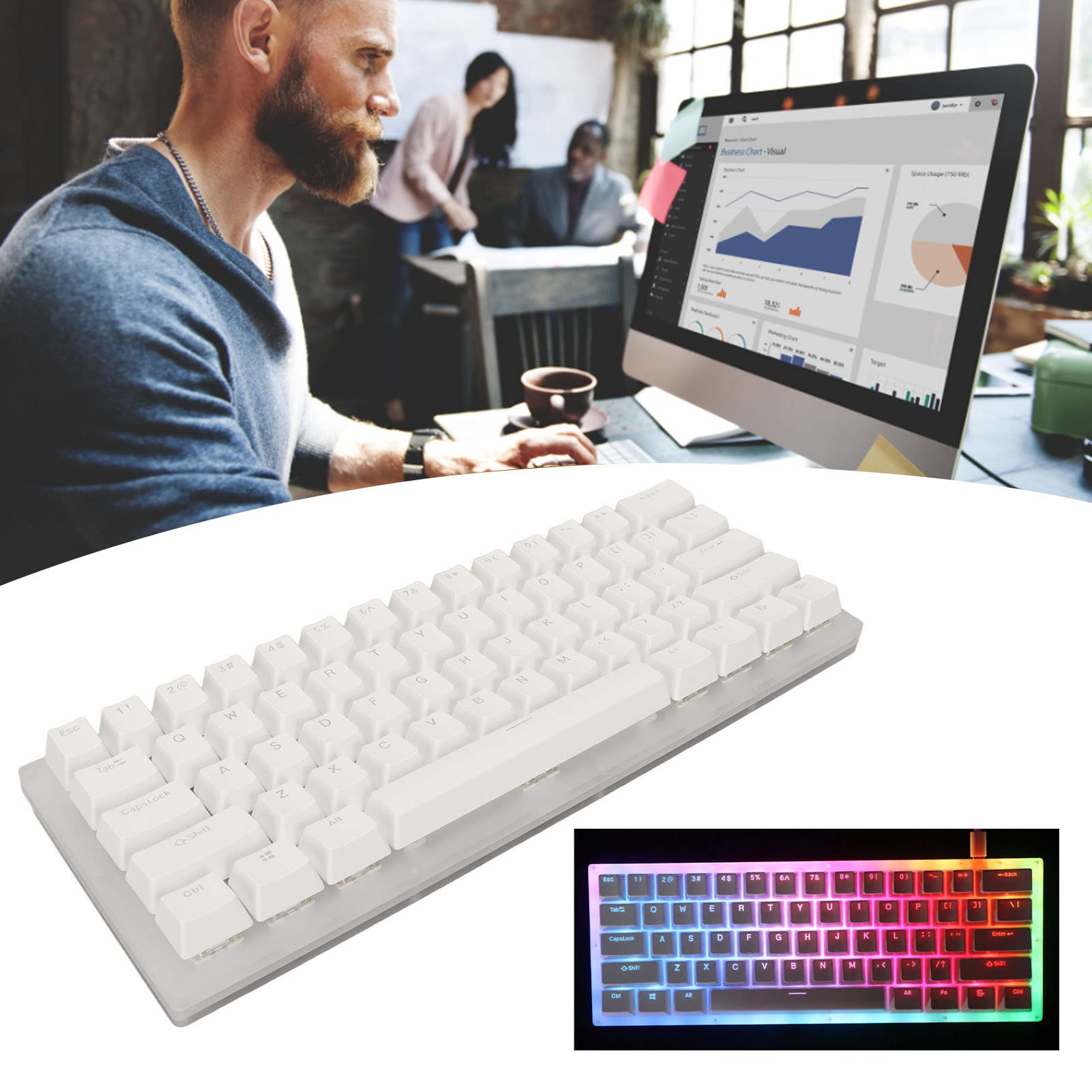 Ejoyous Klawiatura Mechaniczna 61 Klawiszy, Hot Swap RGB (Brown Switch)