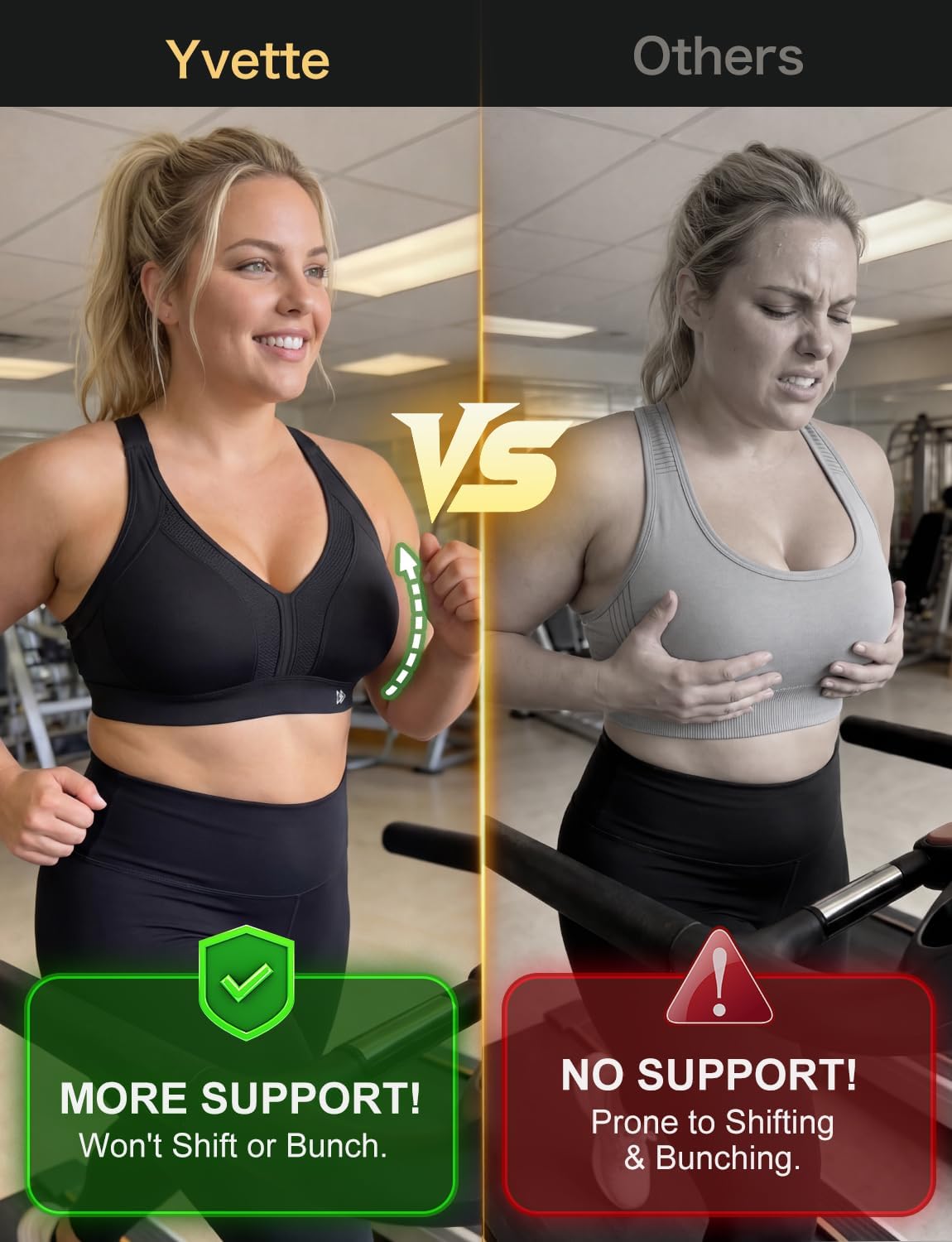 Yvette Sports Bras for Women High Impact Support, Sleek V-Neck with Adjustable Criss Cross Straps for Running & Workout - Image 7