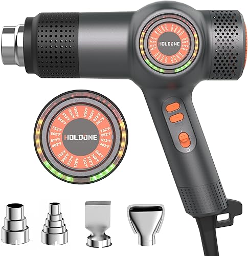 Pistola de calor de calentamiento rápido, 1800 W, 122 -1202 , luz LED de 3 colores para mostrar la temperatura, pistola de calor con 4 boquillas