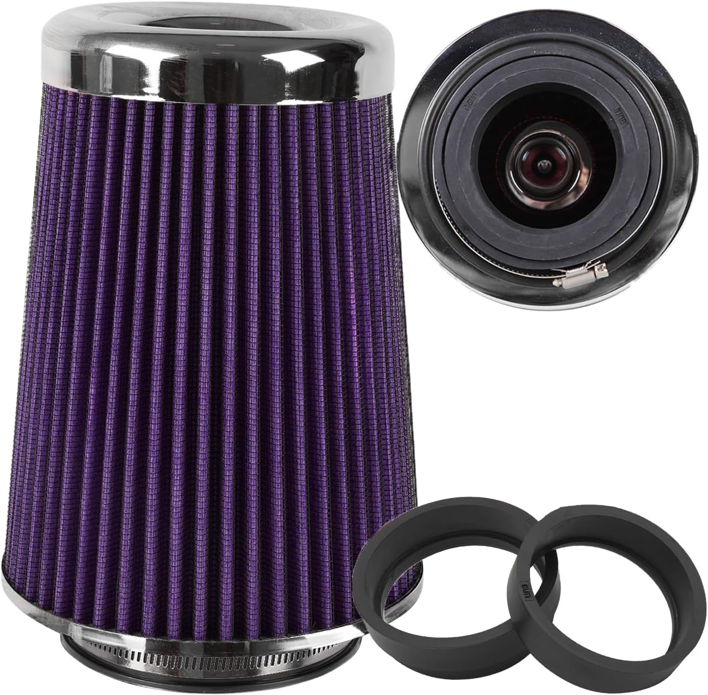 4-Inch Cold Air Intake Filter - Washable, High Performance, 3" or 3-1/2" or 4" Clamp-On Replacement Air Filter Purple (8" Tall)