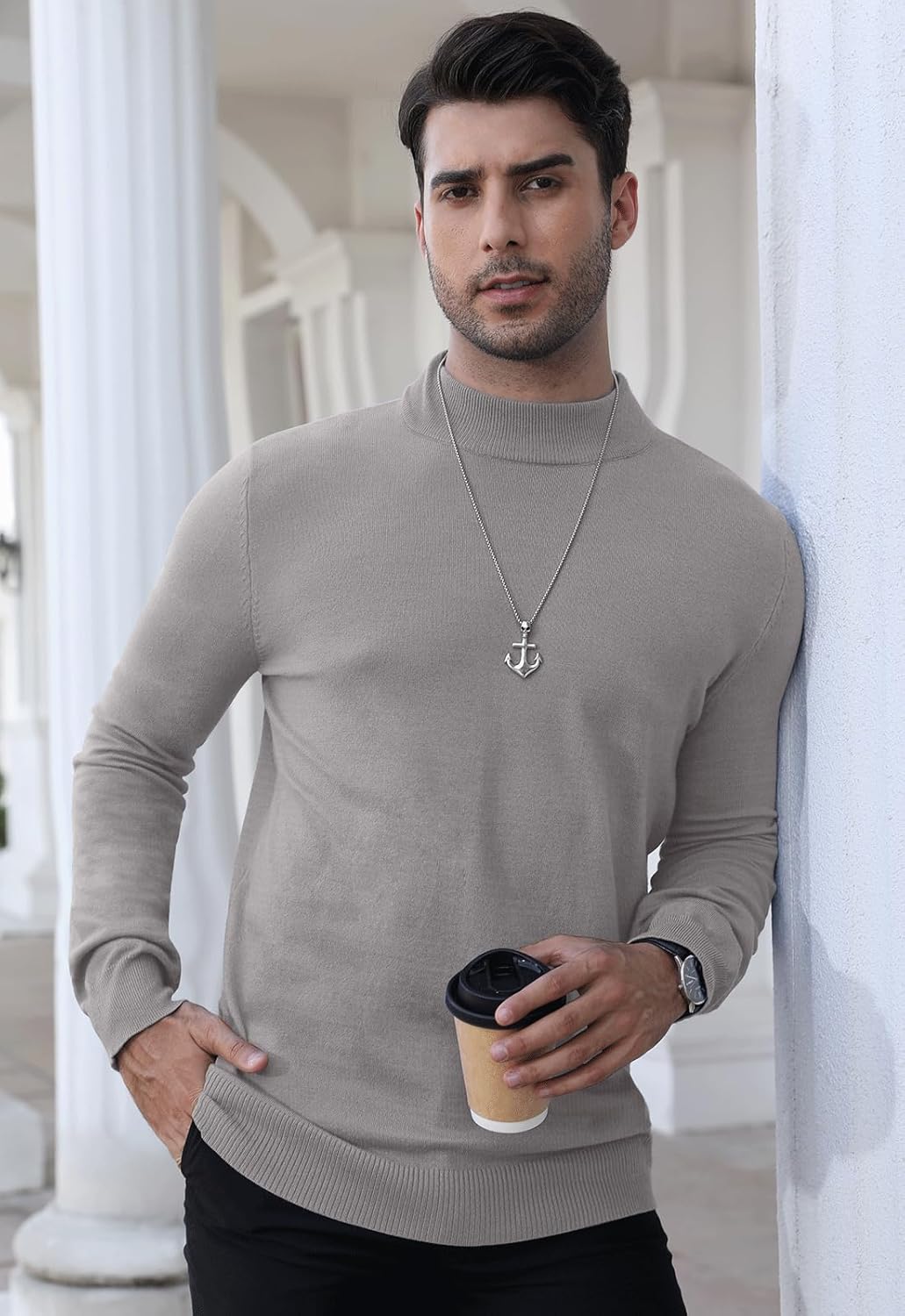 MLANM Men's Mock Turtleneck Pullover Sweater Lightweight Sweatshirts Basic Knitted Half Neck Thermal Pullover - Image 4