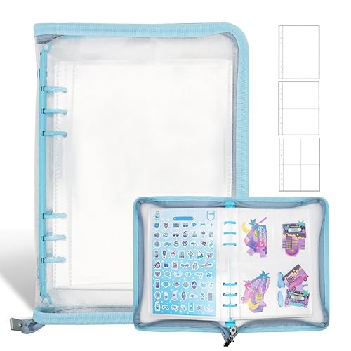 Ruatu Sticker Storage Organizer Binder A5 Sticker Book Collecting Album Reusable Sticker Collection Book with Pocket Zipper Sticker Holder Keeper Book for Adult Collecting Sticker (blue) - blue