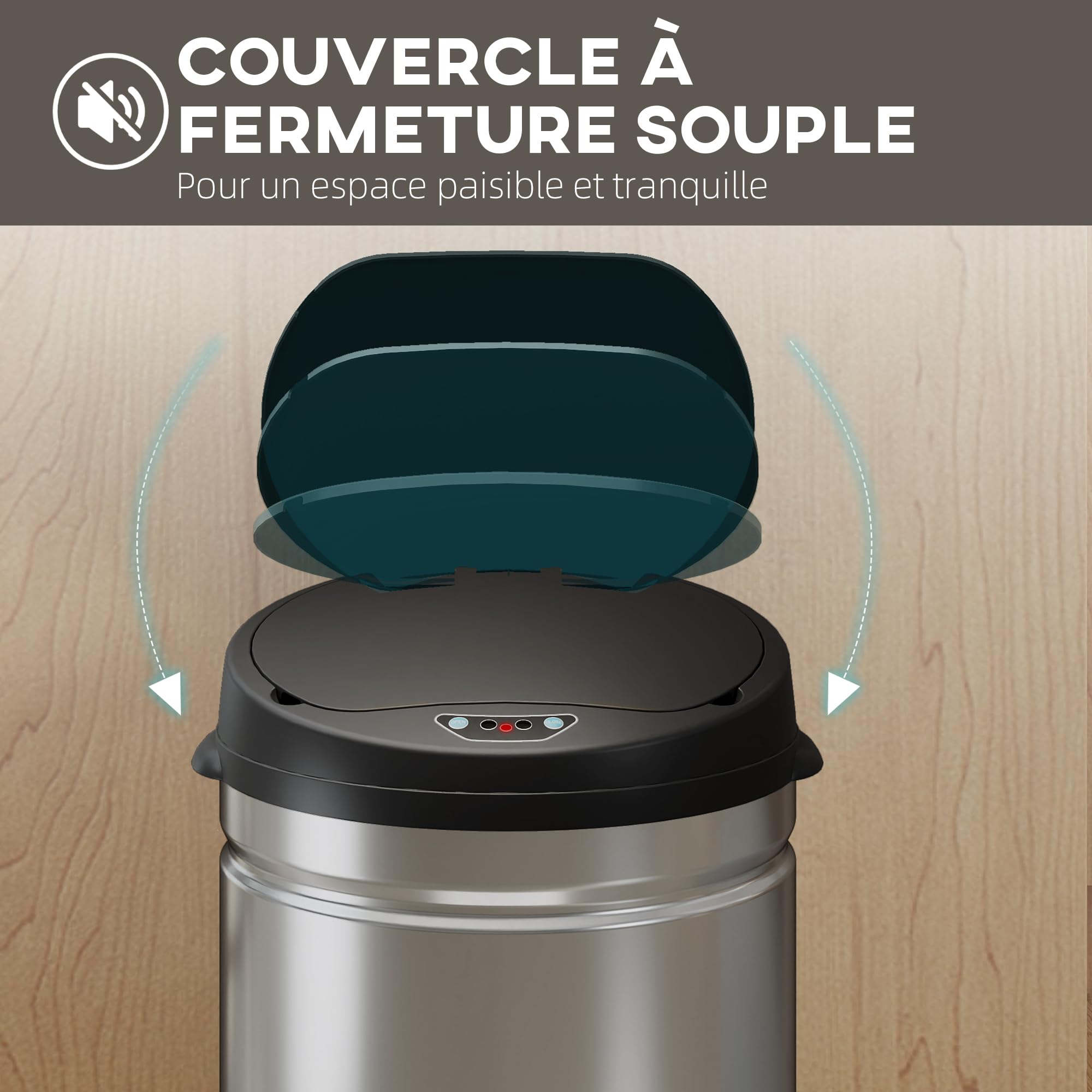 HOMCOM Poubelle de cuisine automatique 30L en acier inoxydable, couvercle à fermeture en douceur, poubelle à capteur de mouvement sans contact, résistant aux empreintes digitales, argent