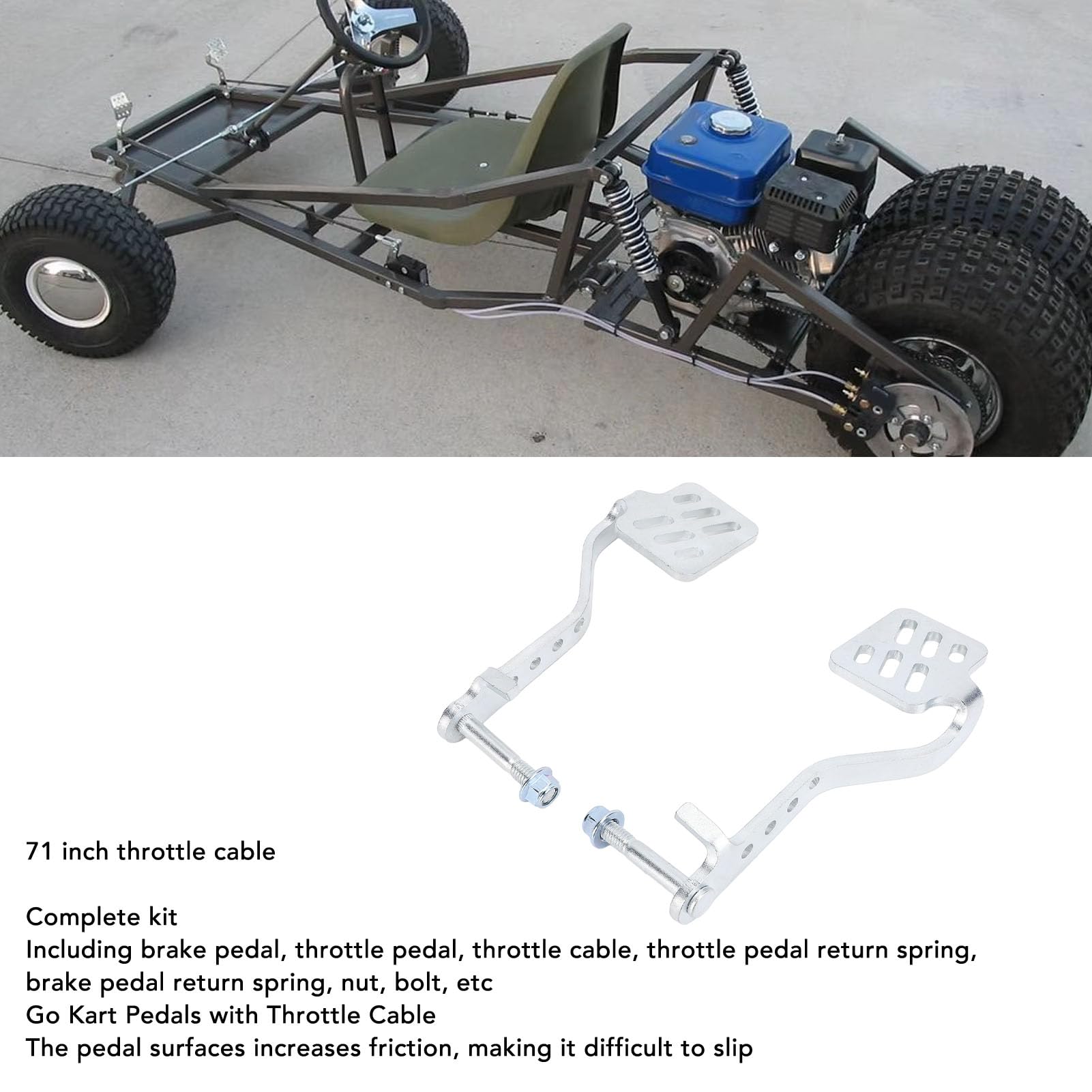 Gas- und Bremspedal, Stahlpedale für Gokarts mit 71-Zoll-Gaszug, Ersatz für Gas- und Bremspedal, mit Road Rocket, Azusa Fun Kart, ideal für Drift-Trike-Rennen