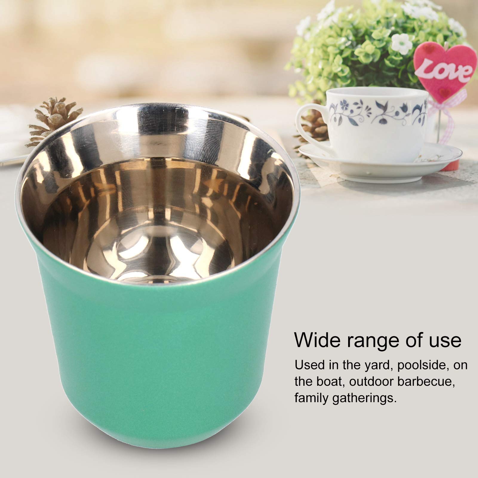 Tasse à café à double paroi en acier inoxydable 304, gobelet métallique portable sans poignée pour le camping, les voyages et le bureau, gobelet isotherme de 80 ml pour le café, (Verte)