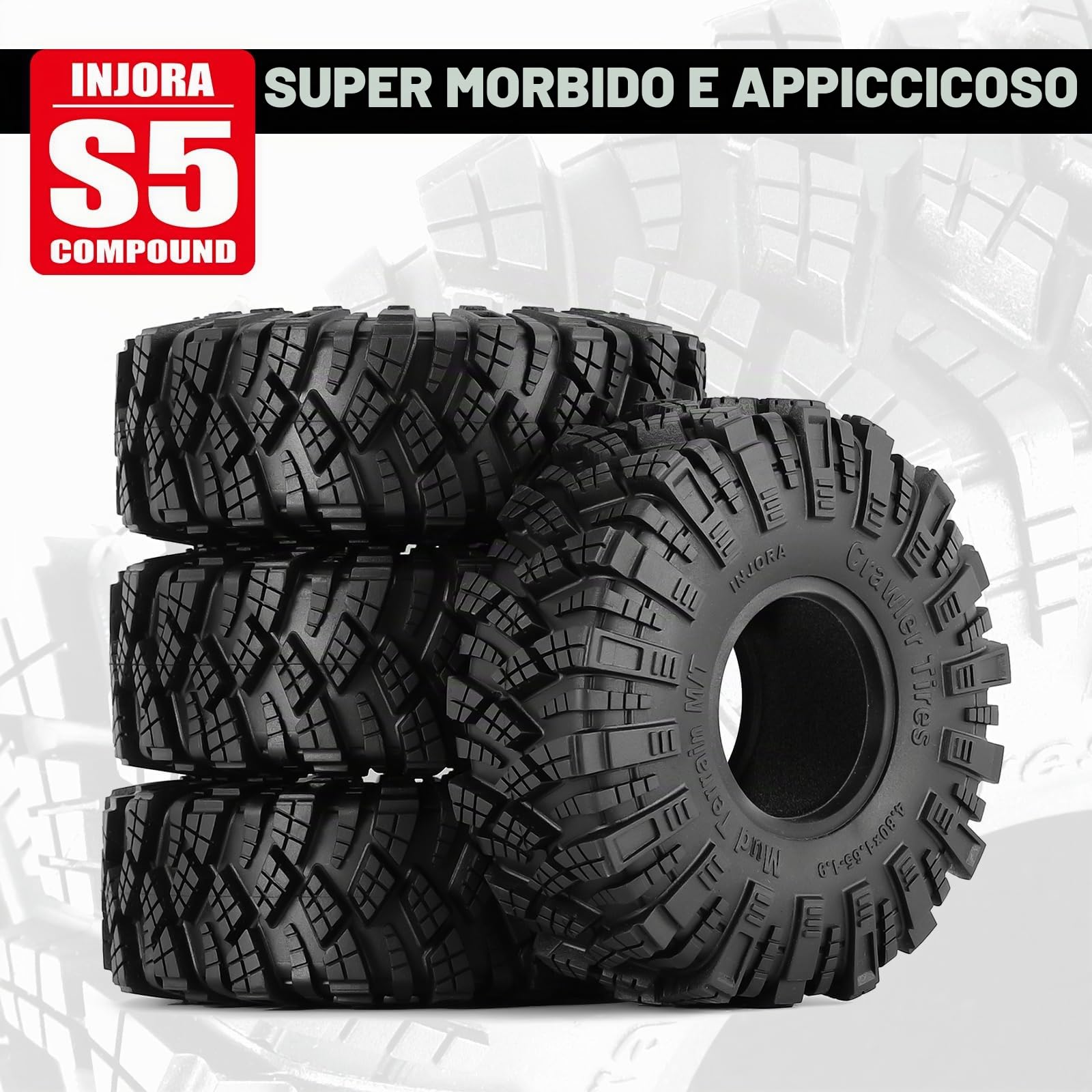 INJORA Pneumatici Mud Terrain 1.9 Kraken Claw per Axial SCX10 PRO UTB18 TRX4 Redcat VS4-10 Redcat Gen 8 7 PRO Enduro FCX10 1/10 RC Crawler Car, 4PCS