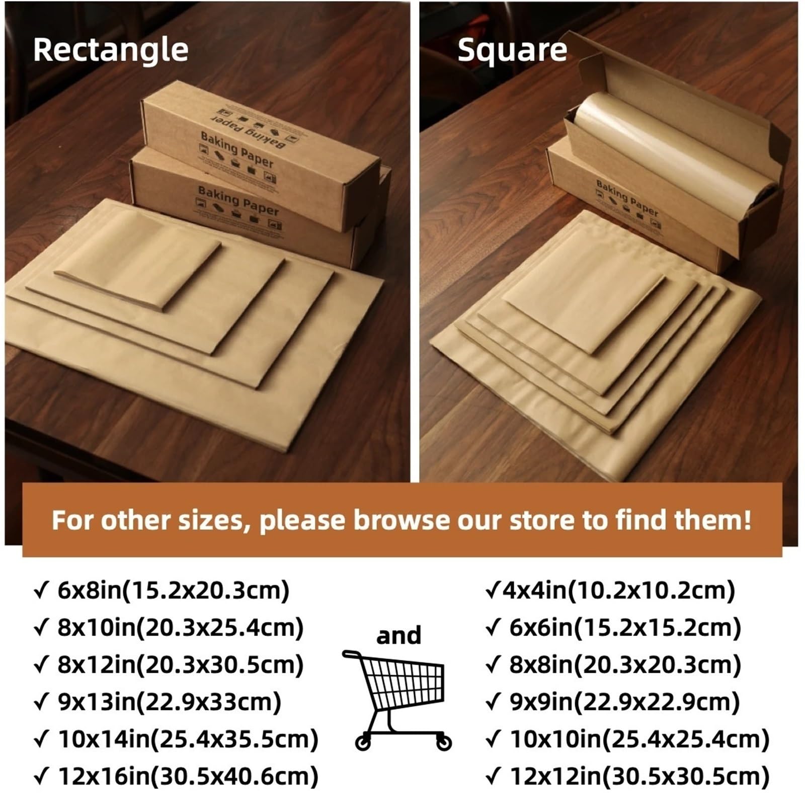 Papel de horno Papel de horno pergamino precortado antiadherente cuadrado for asar a la parrilla, envasado alimentos, freidora aire, galletas al vapor(Brown 9x13in 100pcs)