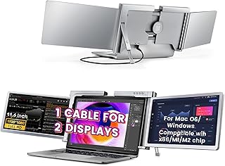 FQQ Laptop Monitor Extender - 11.6 inch 1080P Laptop Screen Extender Support Windows, macOS(M1/M2), 1 Cable for 2 Displays, Type-C and USB A Port, Dual Monitor Extender for 13"-16.5" Laptop, S100 Grey