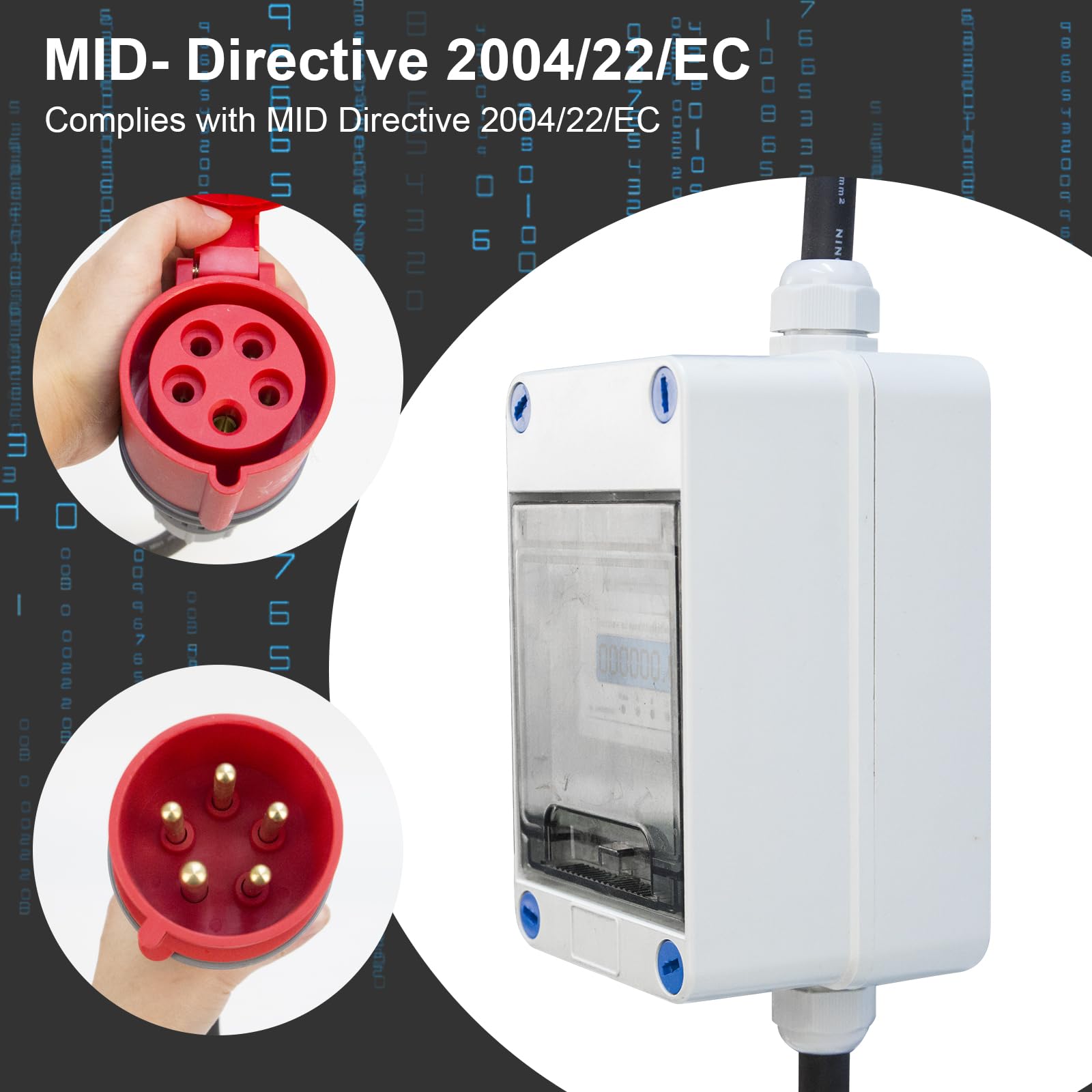 Mobiler Stromzähler 3 Phasen 32A 400V Digitaler Stromzähler mit 5G 2.5 CEE Stecker und Kupplung