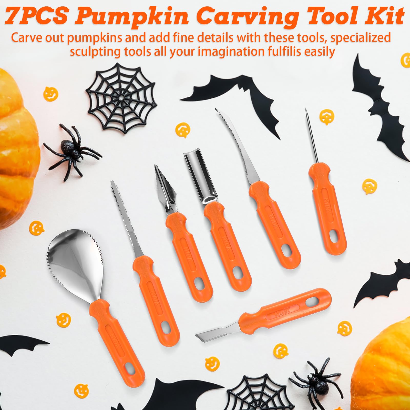 Halloween Kürbis Schnitzset 7-teilig - Mit 24 Schablonen Für Gruselige Kürbisgesichter