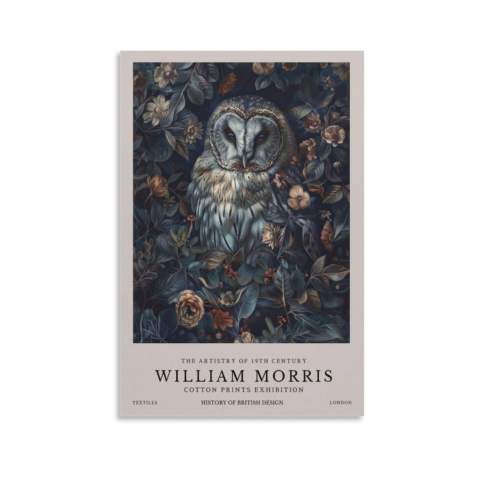 William Morris Vintage Dark Owl Floral Plant Poster Canvas Wall Art Farmhouse Gallery Aesthetic Room Decor For Bedroom Bathroom 08x12inch(20x30cm)
