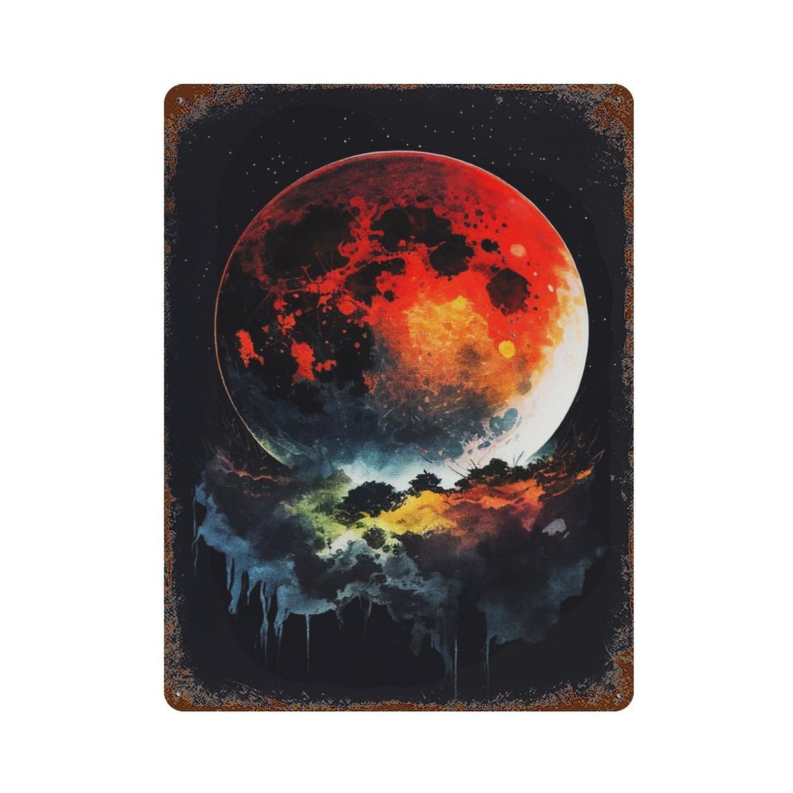 Splatter The Moon Decorative Tin Sign 15.7"x11.8", for Bistro, Counter And Cafe Decor, Retro Wall Decor