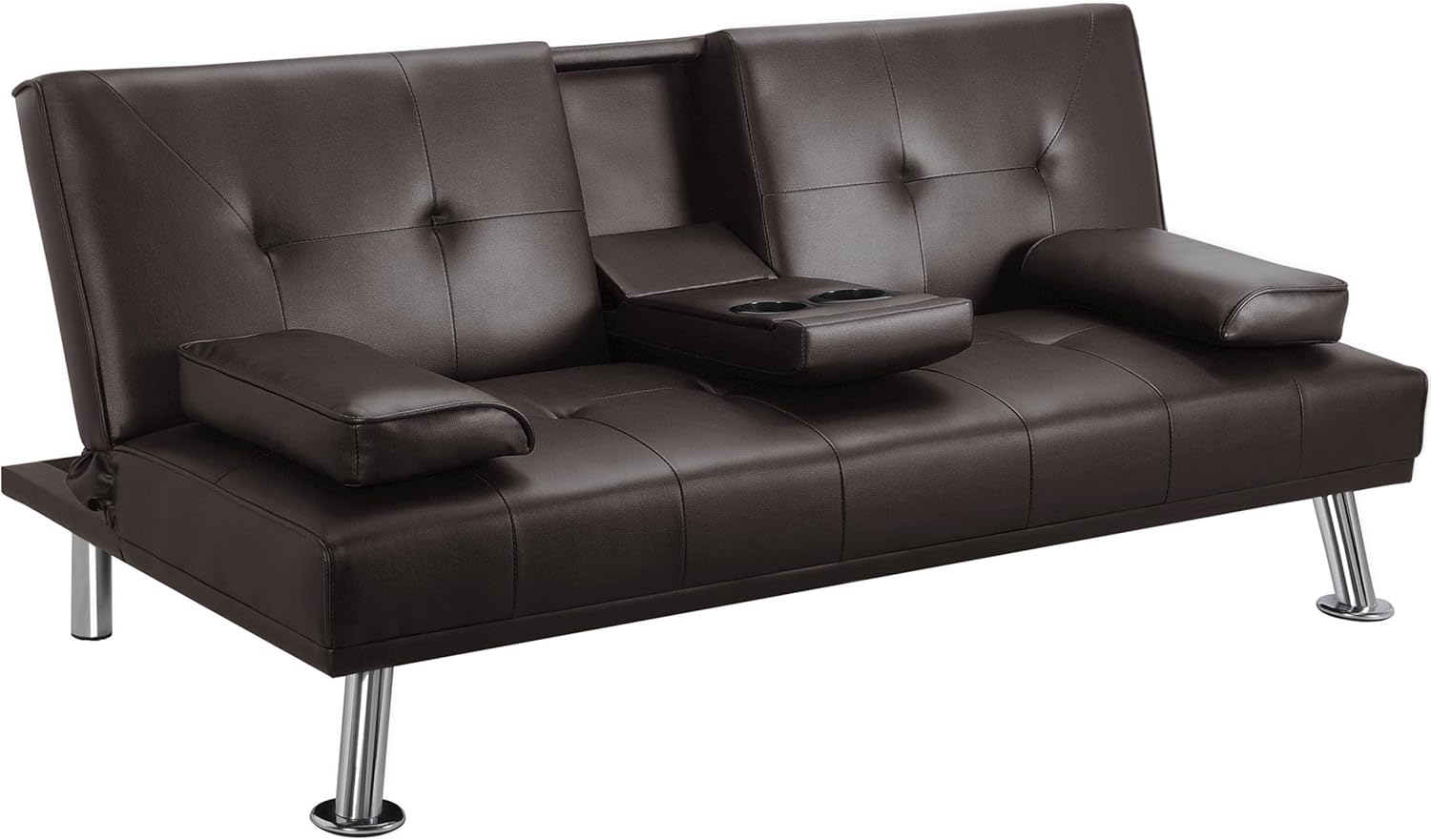Yaheetech Modern Faux Leather Futon Set Convertible