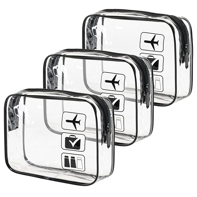 MODENGKONGJIAN TSA Approved Toiletry Bag, 3 Pcs Clear Toiletries Bags Quart Size Travel Makeup Cosmetic Bag for Women Men, Carry on Airport Airline Compliant Bag (Black)