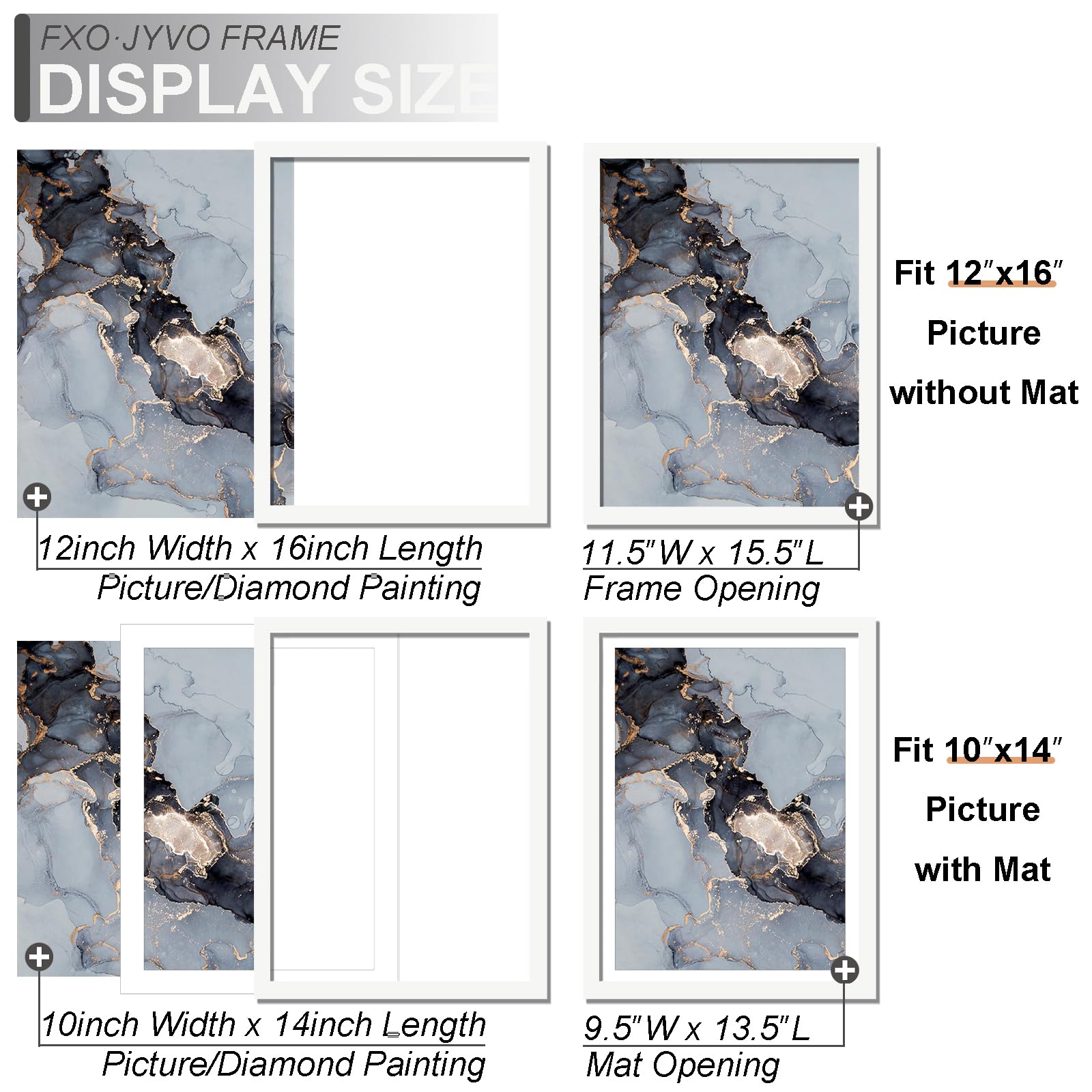 Fxojyvo ゴールド 12 x 12 フレーム 4個セット、ディスプレイピクチャー 10 x 10 (マット付き) または 12 スタイリッシュなディスプレイ： 10x14 ピクチャーフレーム で空間をグレードアップ