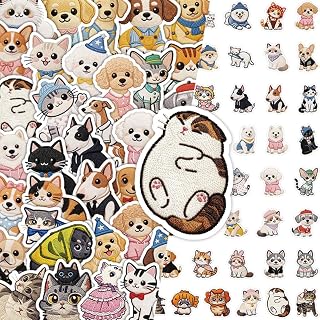 ステッカー 猫・犬 刺繍風 73枚セット, かわいい動物シール, 手帳・ノート・カレンダーデコレーション用